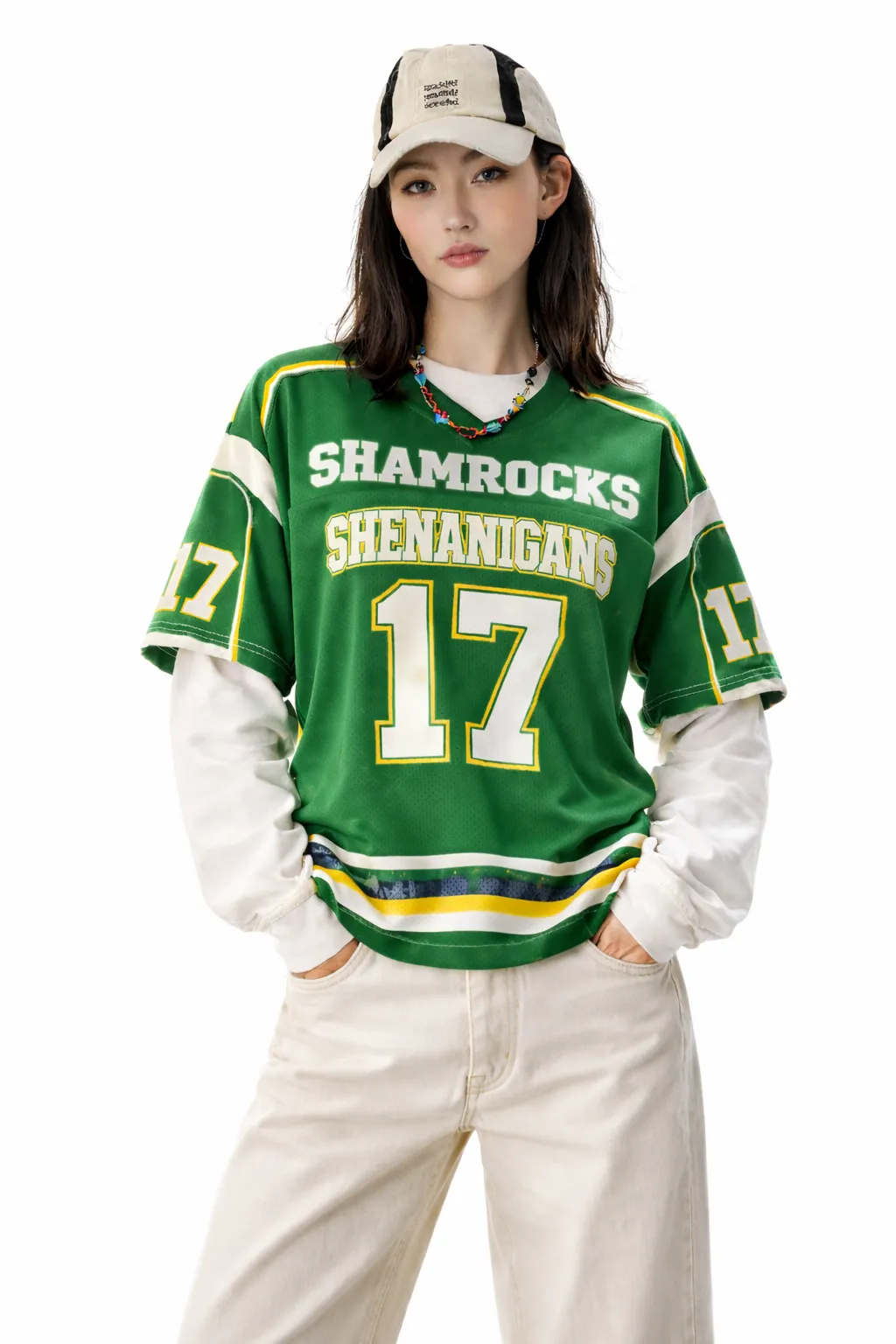 SHAMROCK VARSITY OVERSIZE TEE – SPORTY FESTIVE CHIC | MDU389US