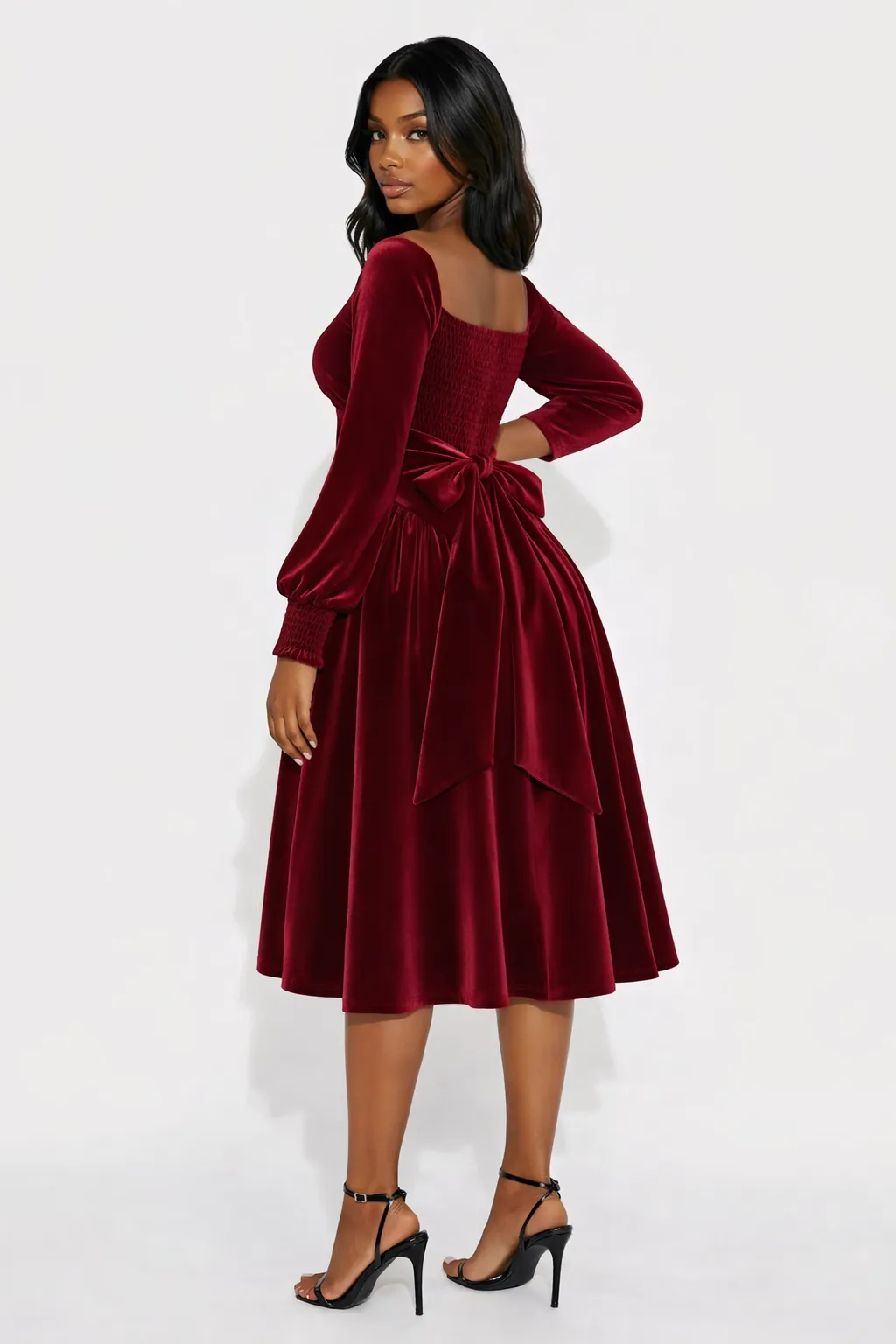 Alternative view of MIDNIGHT VELVET SMOCKED SHEATH DRESS – EDGY ELEGANCE | MUS345