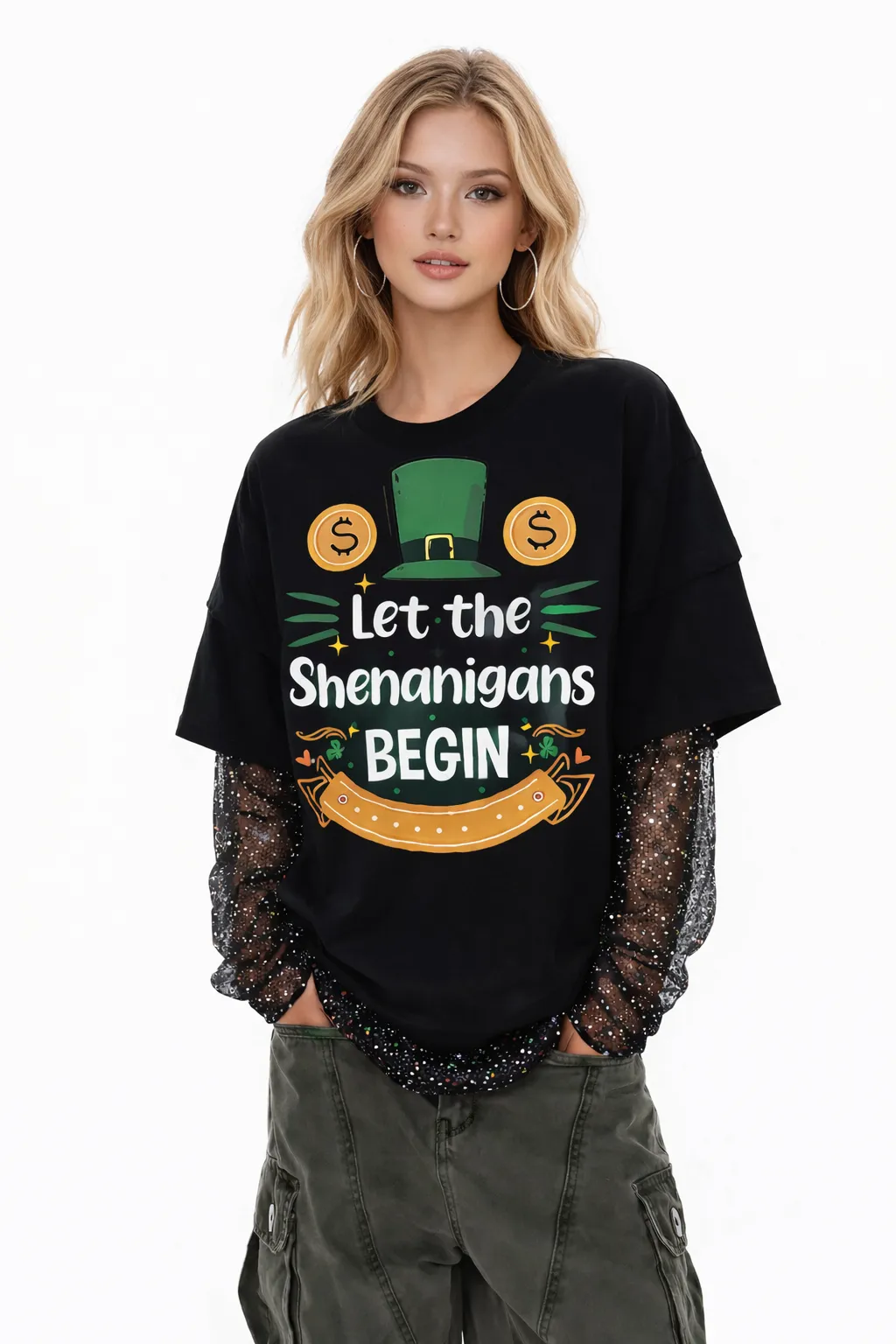 Alternative view of SHENANIGANS SPARKLE TEE – FESTIVE GLAMOUR | MDU392US