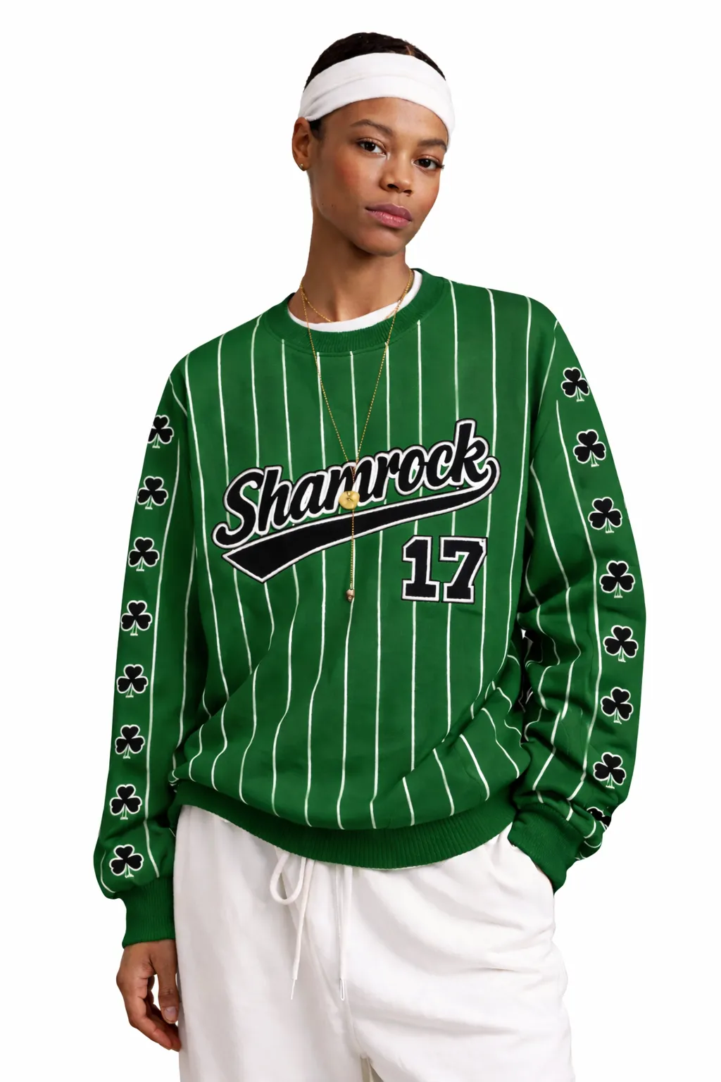 SHAMROCK VARSITY STRIPE SWEATSHIRT – ATHLETIC FESTIVE EDIT | MDU410US