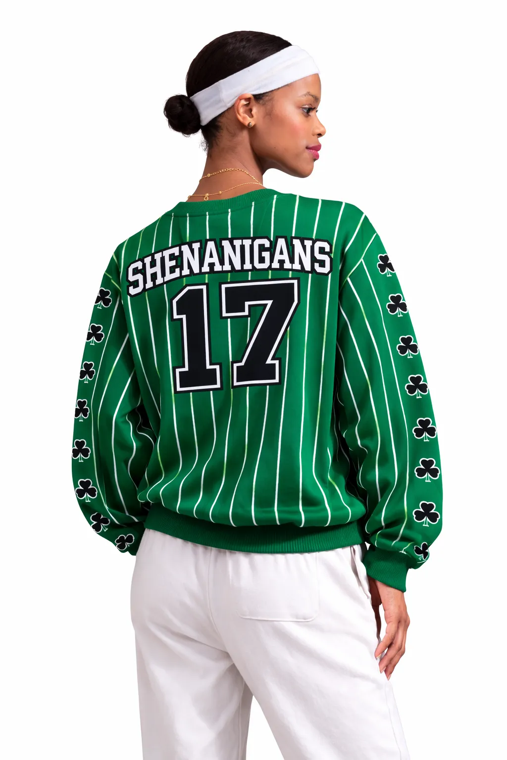 Alternative view of SHAMROCK VARSITY STRIPE SWEATSHIRT – ATHLETIC FESTIVE EDIT | MDU410US
