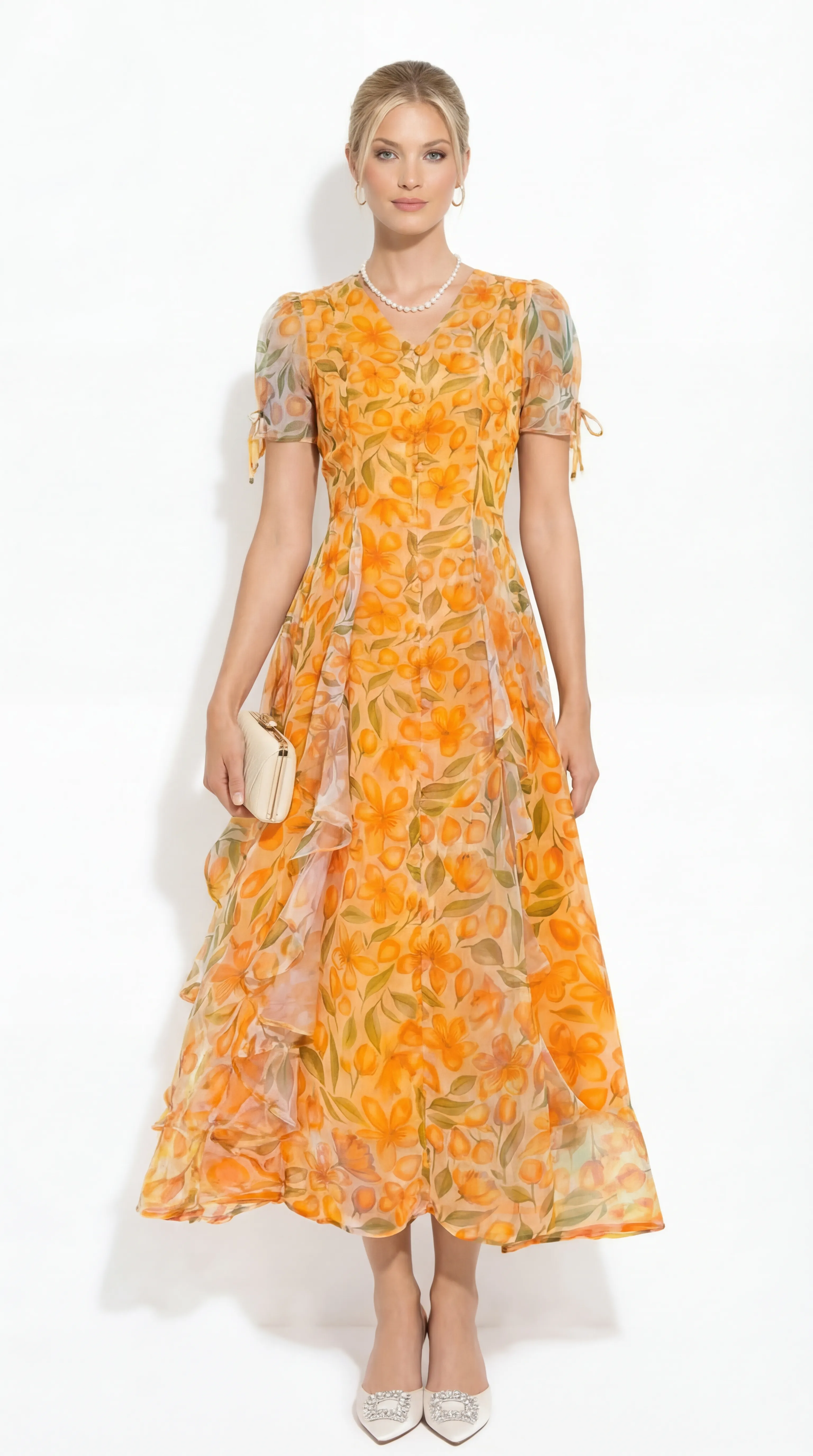Alternative view of GOLDEN ORCHARD SILK MIDI – ROMANTIC RUFFLE EDIT | MDU4136