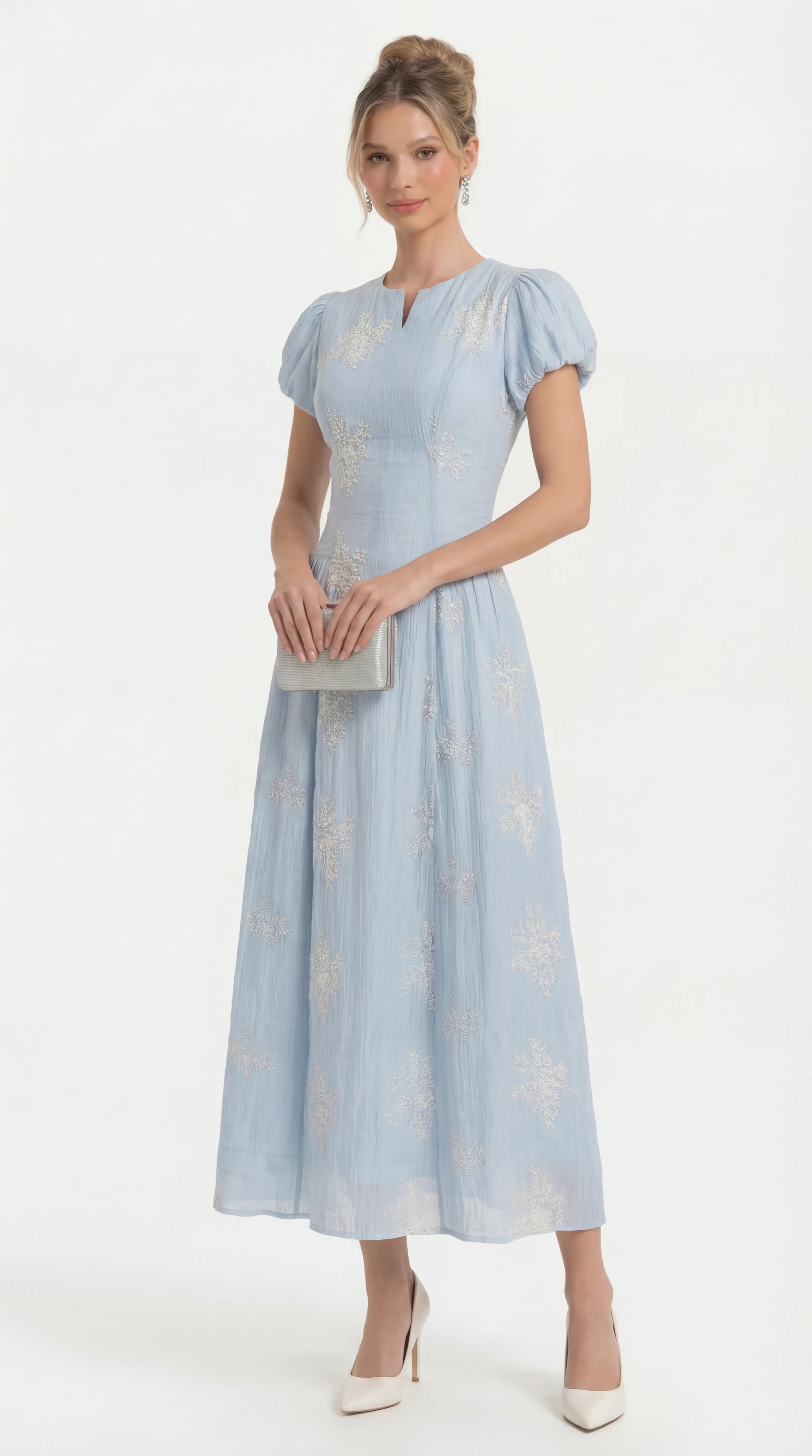 AZURE BLOSSOM EMBROIDERED MIDI – ETHEREAL SILK EDIT | MDU4735