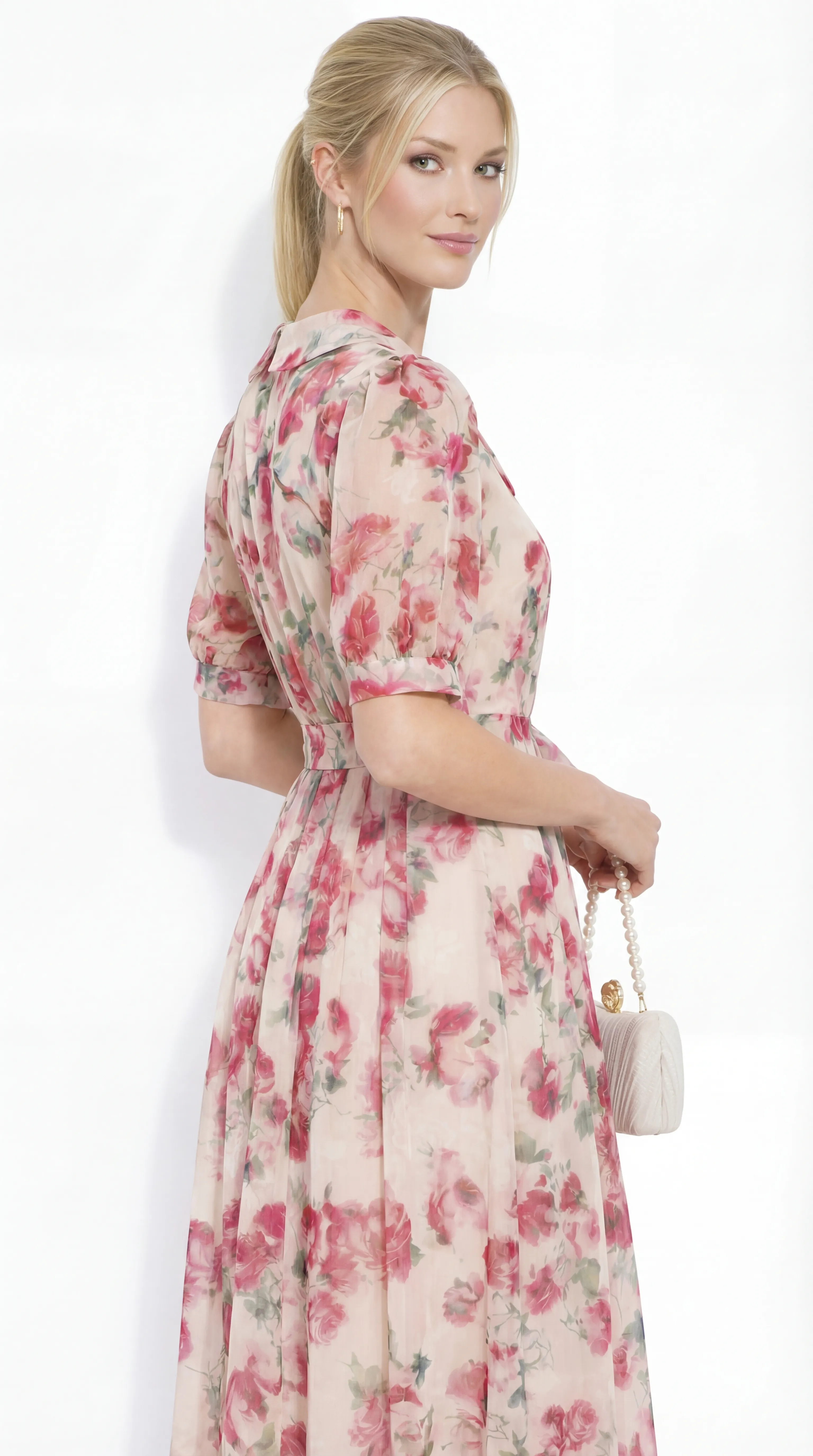 Alternative view of ROSE BLOSSOM ELEGANCE – PREMIUM PRESSED SILK MIDI | MDU4889