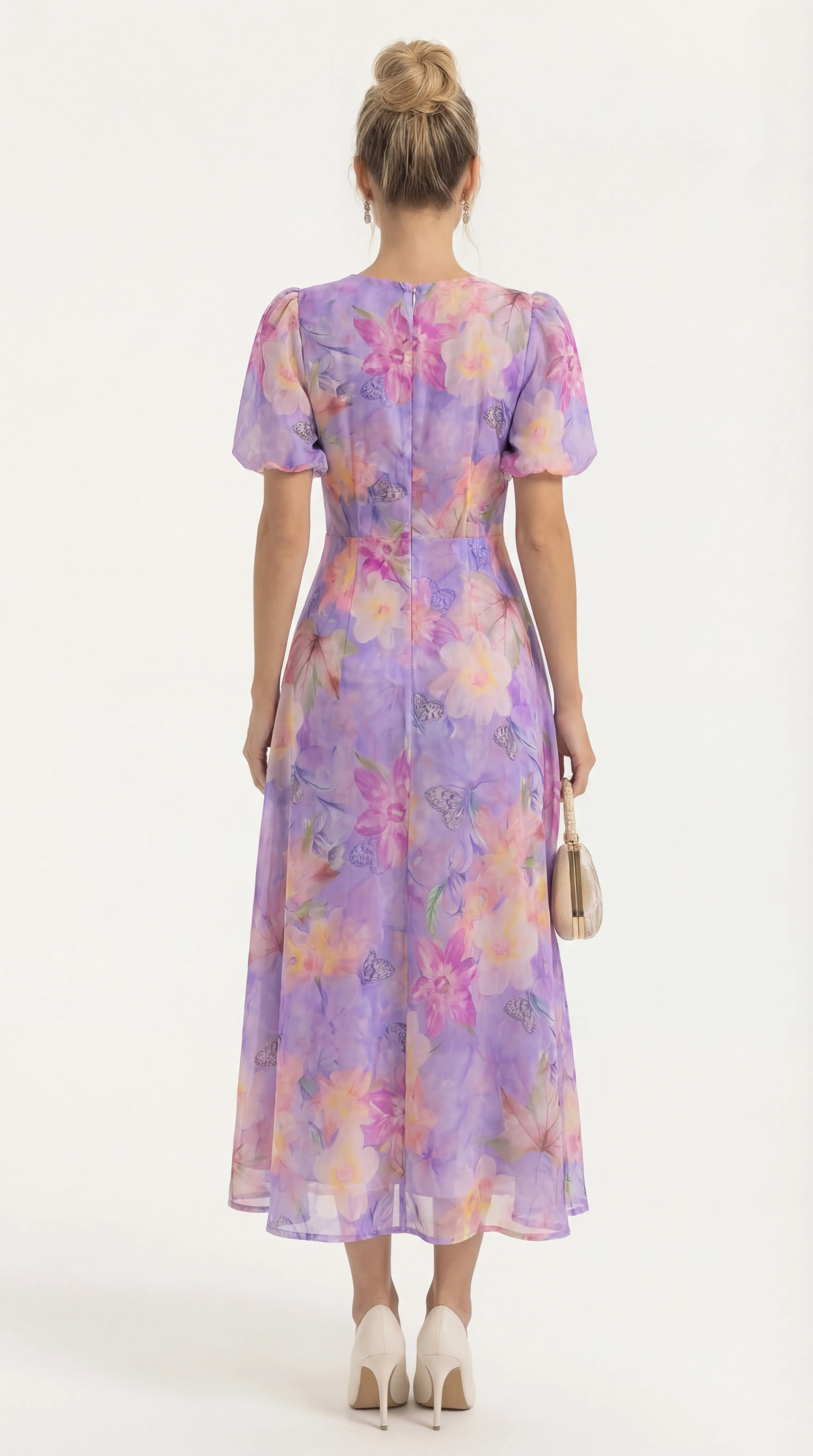 Alternative view of ENCHANTED VIOLET PEARL SILK MIDI – ETHEREAL BLOSSOM EDIT | MDU4937