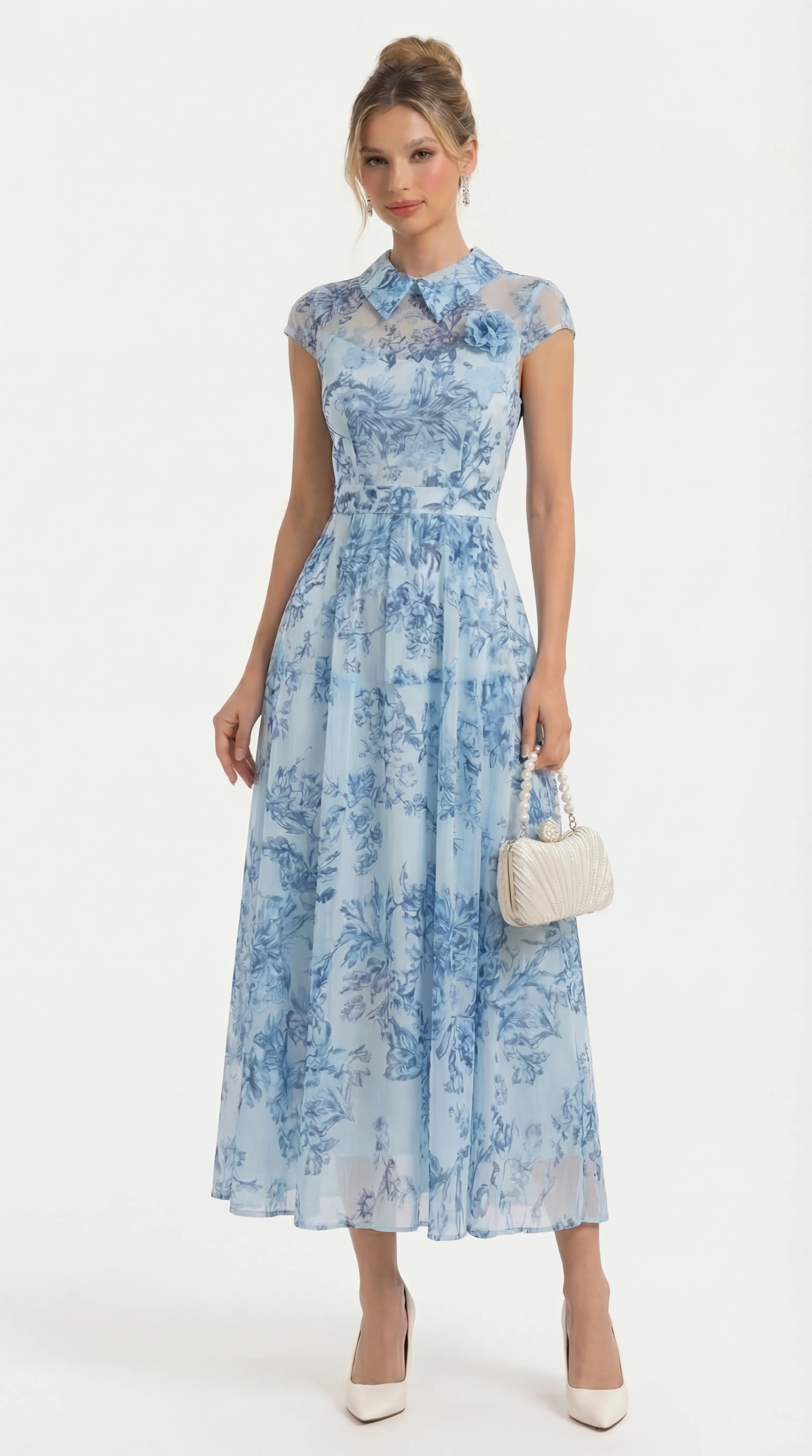 Alternative view of CERULEAN BLOOM SILK MIDI – MODERN ELEGANCE EDIT | MDU4969