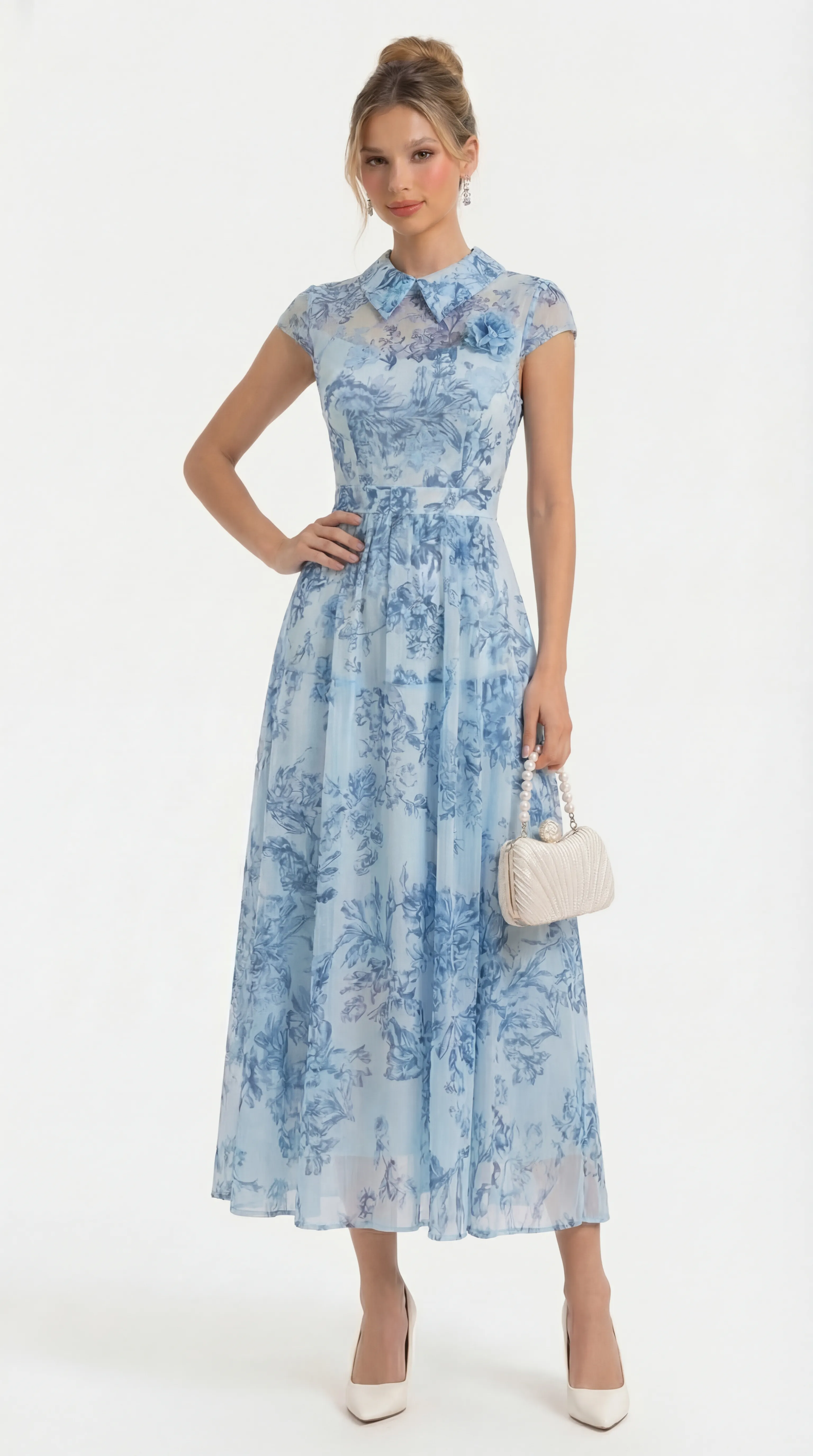 CERULEAN BLOOM SILK MIDI – MODERN ELEGANCE EDIT | MDU4969