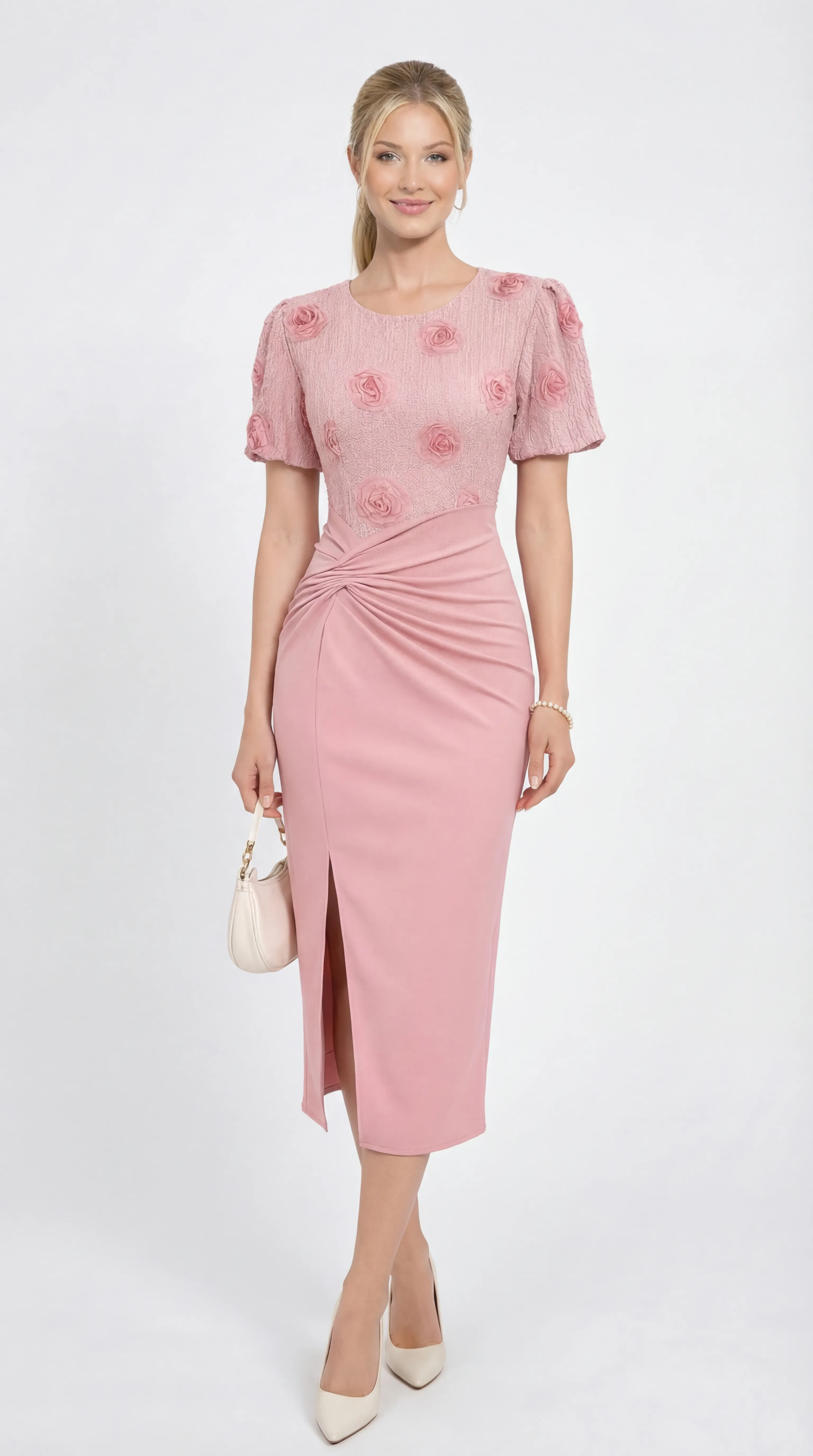 Alternative view of BLOSSOM PINK SCULPT – LUXE LACE & KOREAN XLEO MIDI | MDU5901