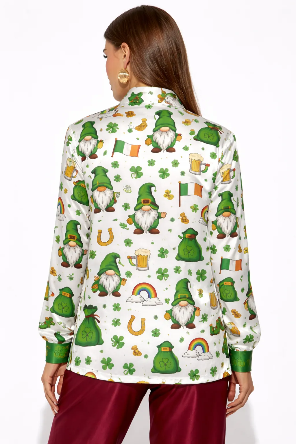 Alternative view of ST. PATRICK’S GNOME SILK SHIRT – PREMIUM PRINTED LỤA | MUS384