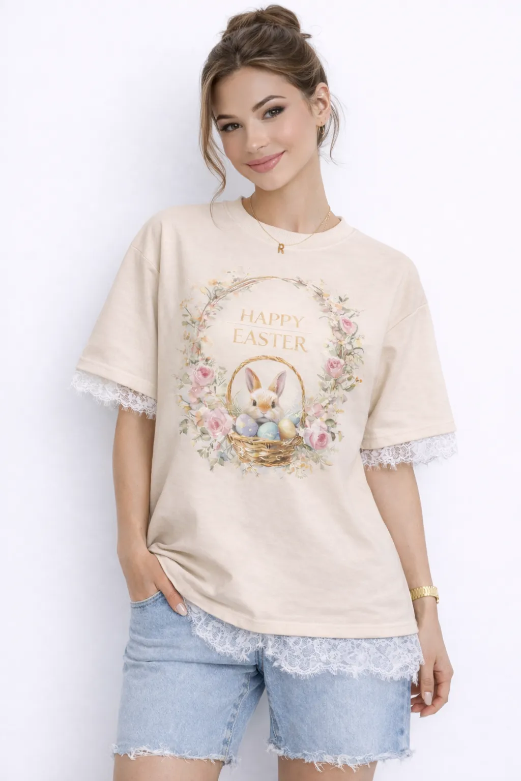 EASTER ENCHANTMENT – PREMIUM LACE-TRIMMED COTTON TEE | MUS422