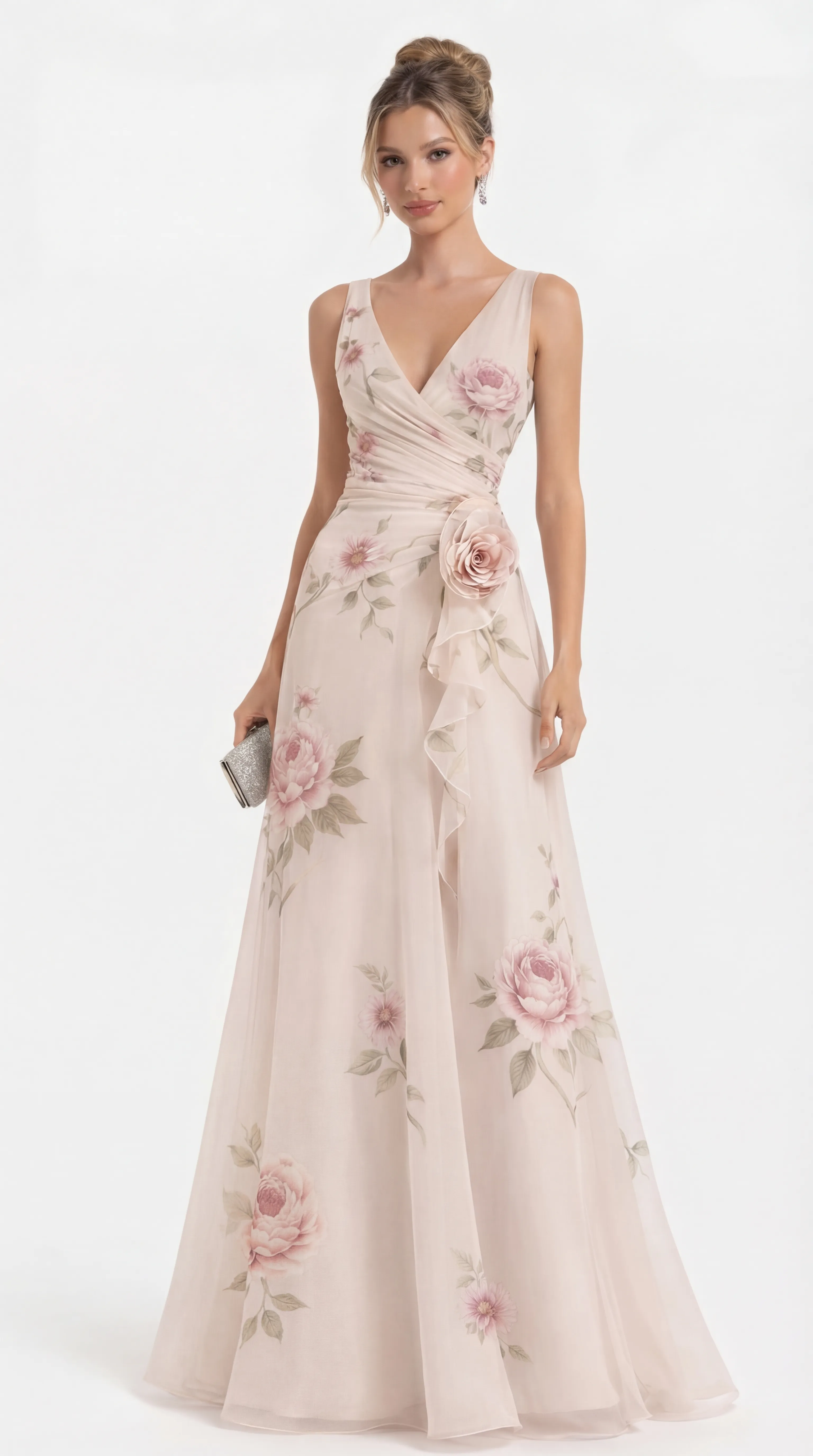 ROMANTIC BLUSH ROSE GOWN – PREMIUM PRINTED SILK | MUS460