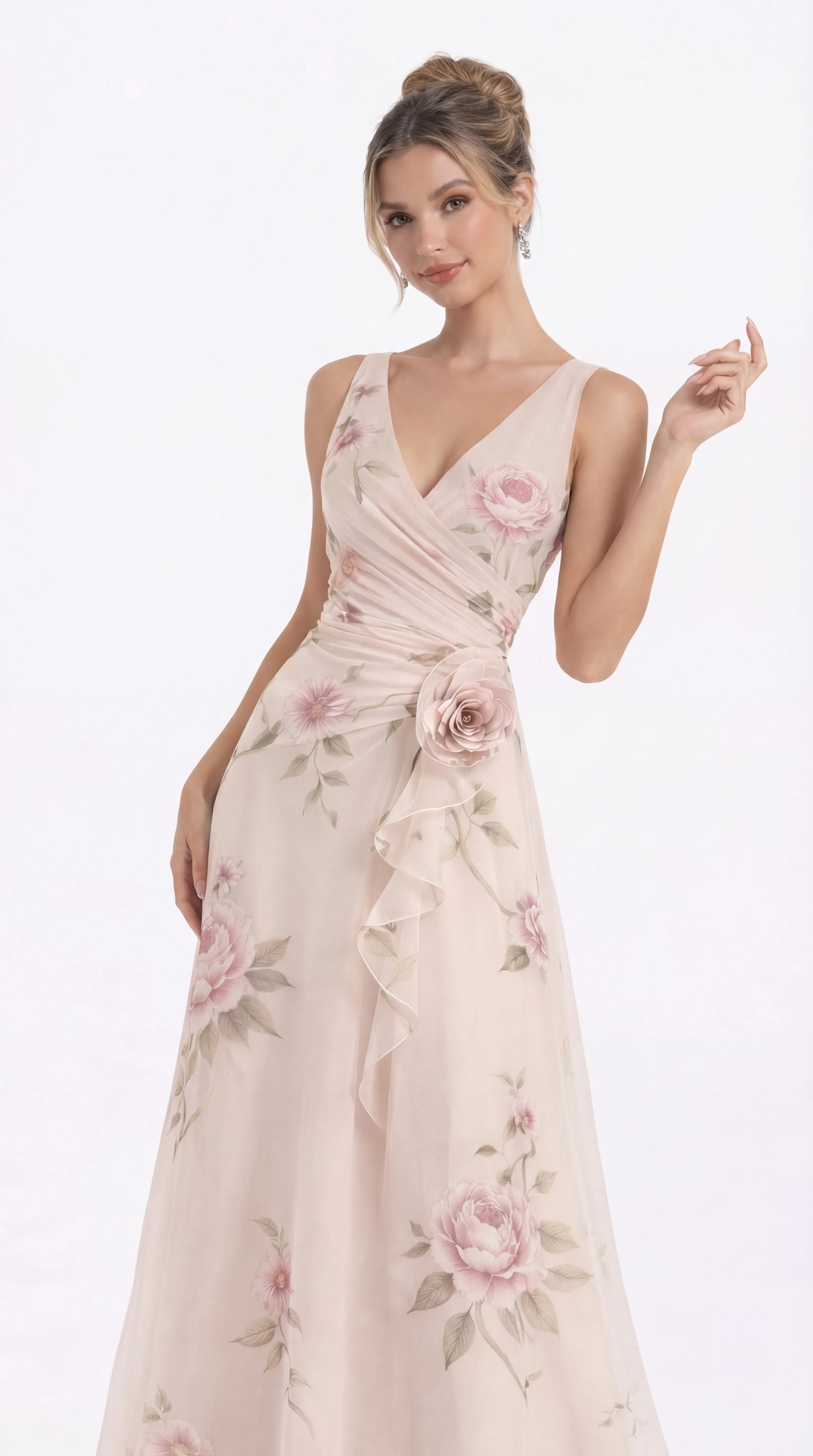 Alternative view of ROMANTIC BLUSH ROSE GOWN – PREMIUM PRINTED SILK | MUS460