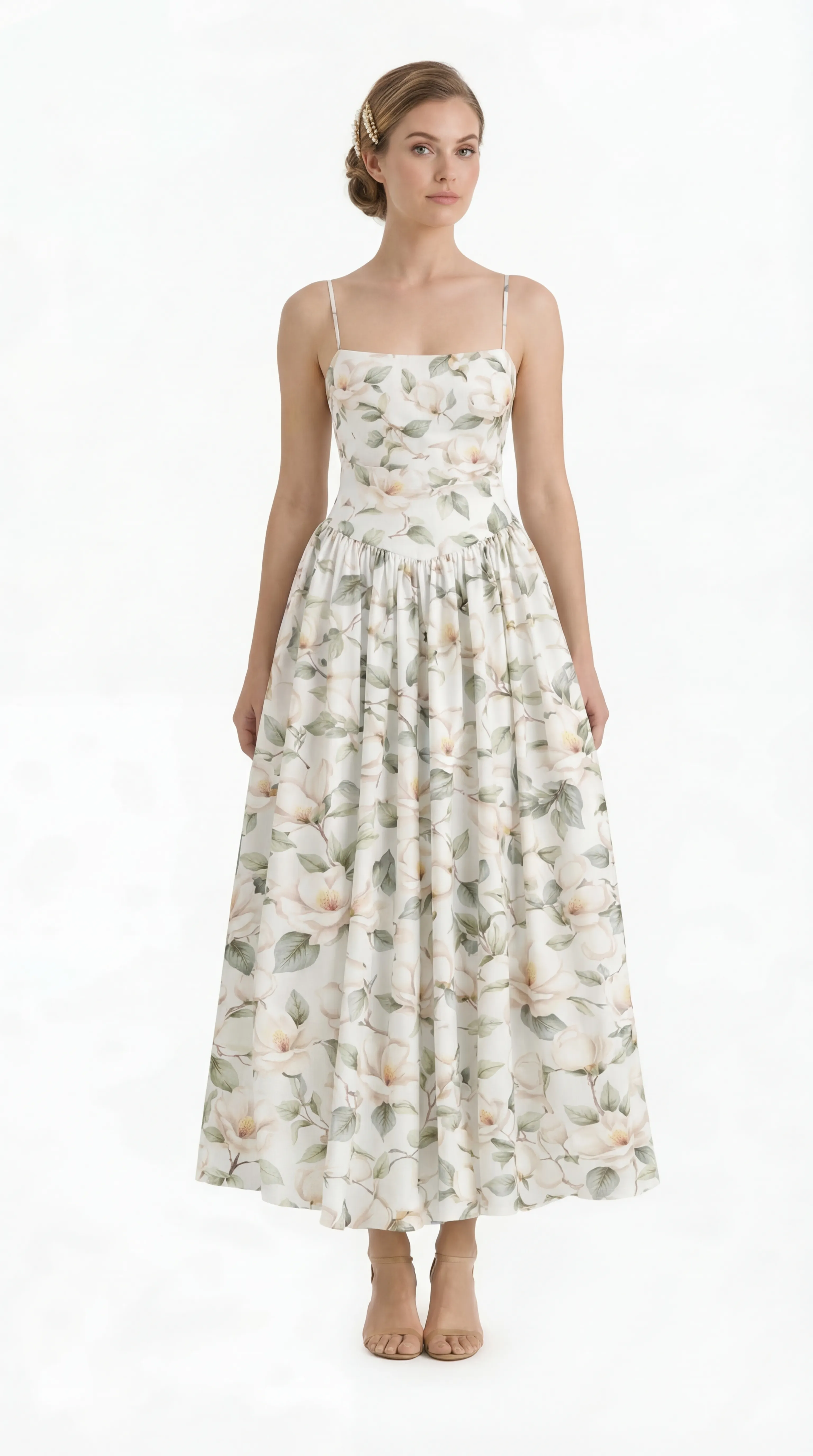 MAGNOLIA BLOOM MIDI GOWN – PREMIUM PRINTED THÔ COTTON | MUS512