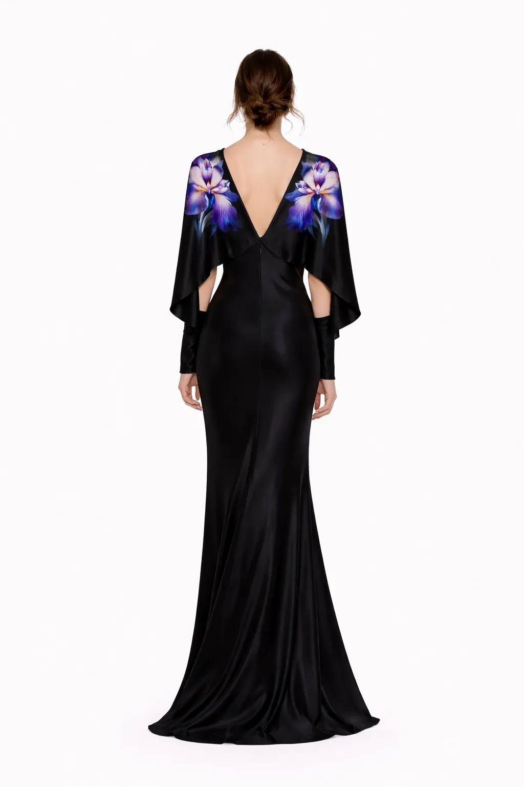 Alternative view of ELEGANT FLOW V-NECK SILK DRESS – PRINTED SILK WITH SHOULDER DRAPE | MUS545