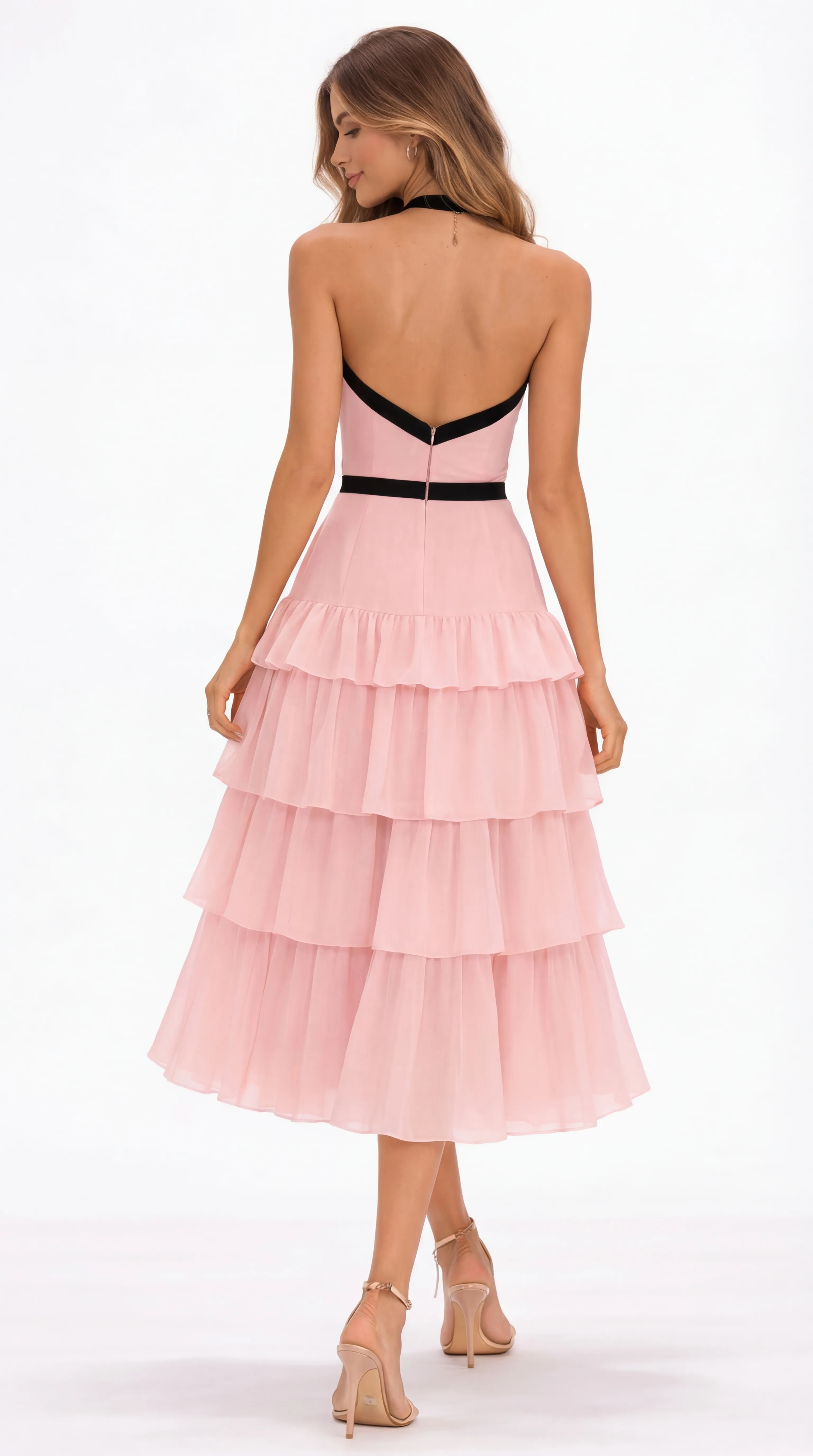 Alternative view of BLUSH TIERED HALTER MIDI – PREMIUM SILK TƠ | MUS577