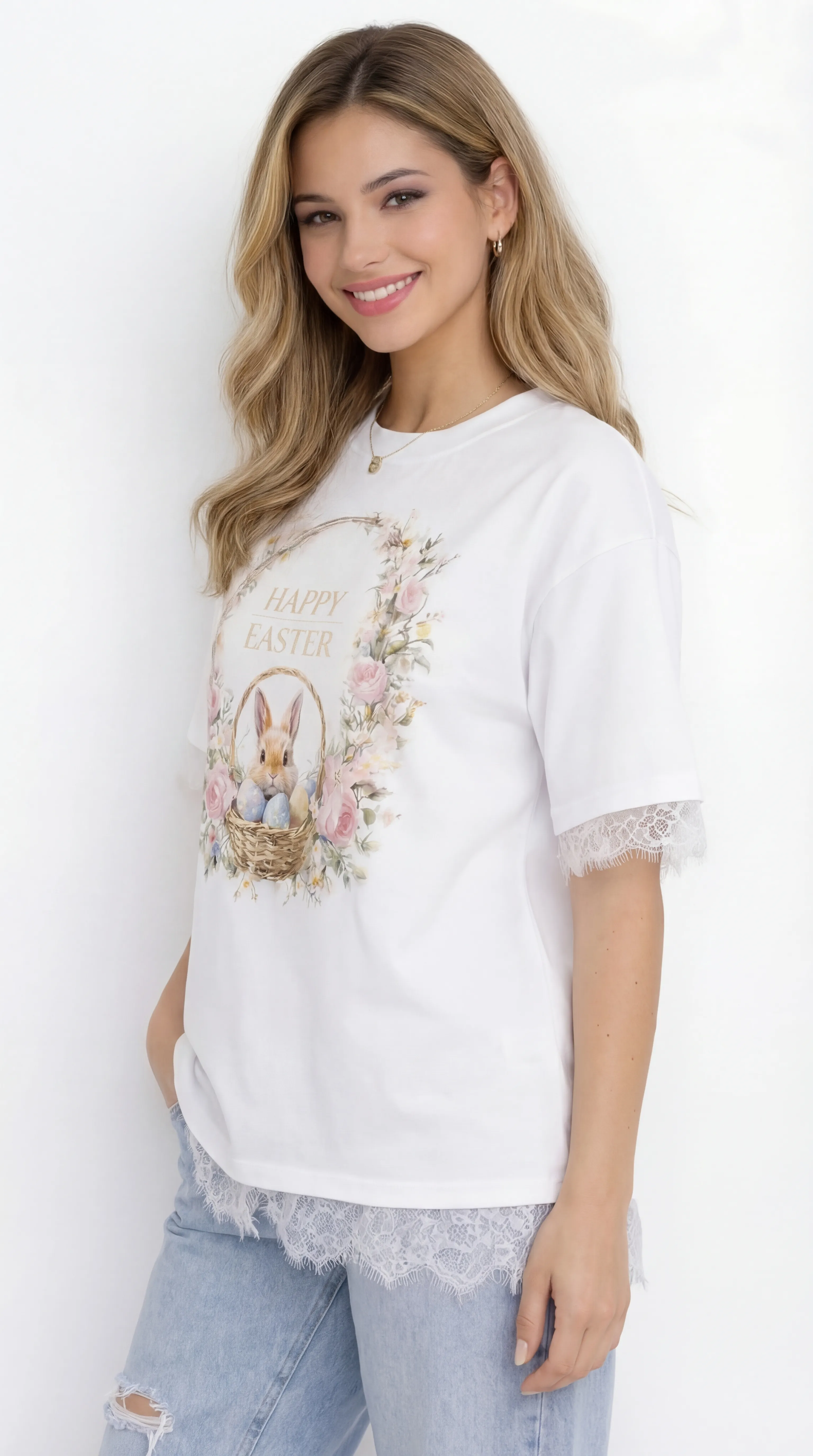 Alternative view of EASTER ENCHANTMENT – PREMIUM LACE-TRIMMED COTTON TEE | MUS420