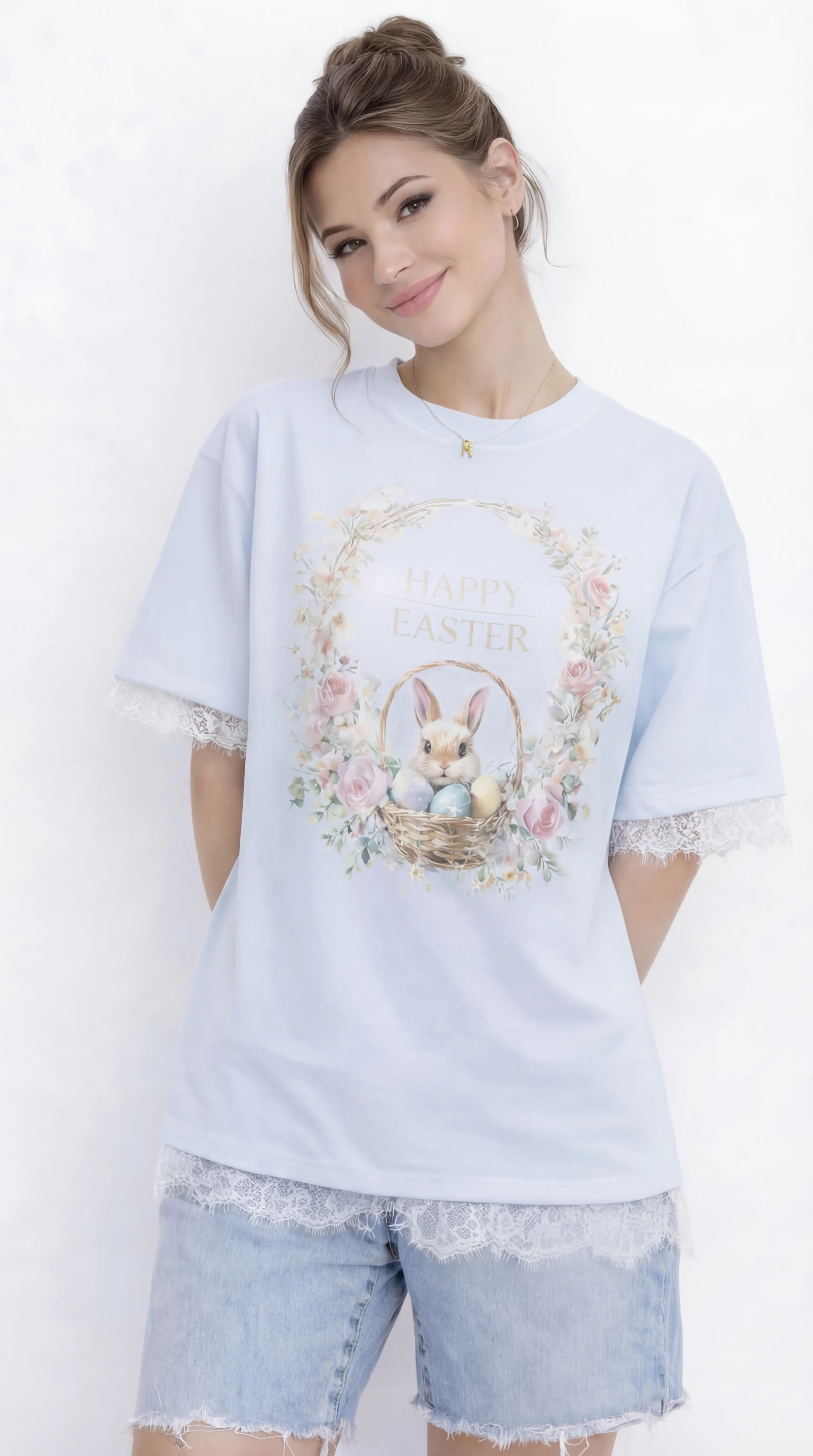 EASTER ENCHANTMENT – PREMIUM LACE-TRIMMED COTTON TEE | MUS421