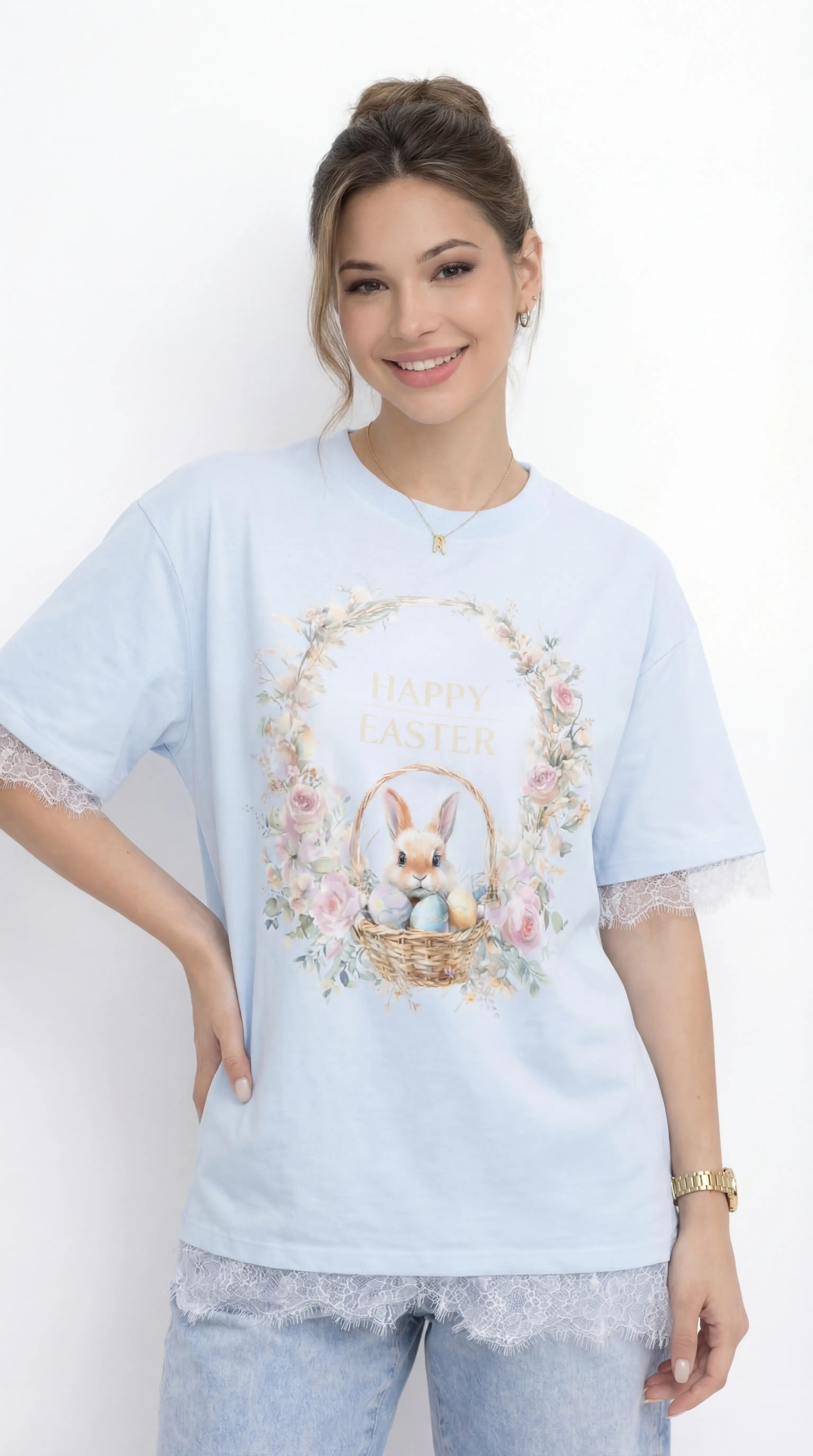 Alternative view of EASTER ENCHANTMENT – PREMIUM LACE-TRIMMED COTTON TEE | MUS421
