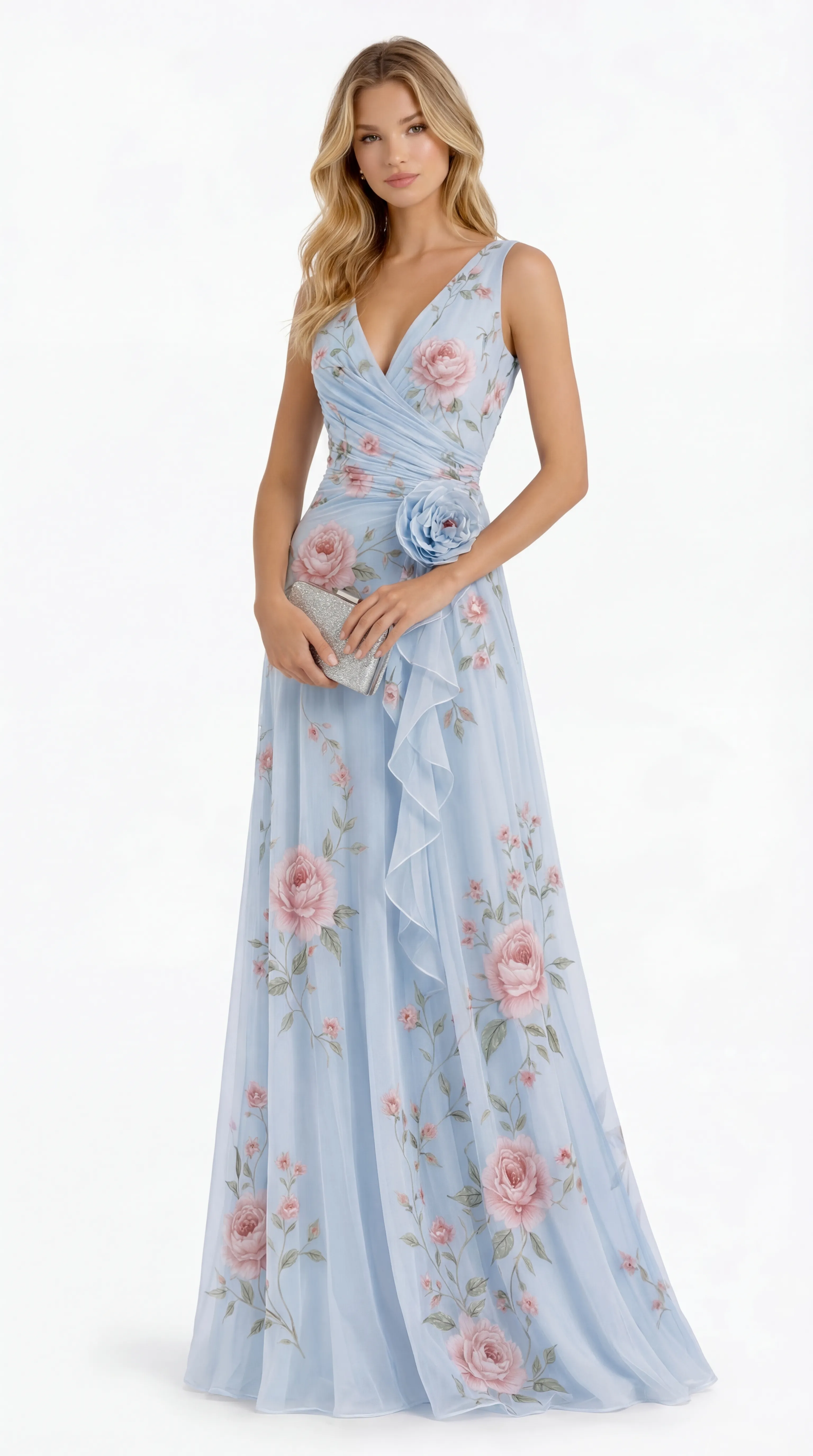 VINTAGE ROSE CHIFFON GOWN – PREMIUM SILK TƠ | MUS461