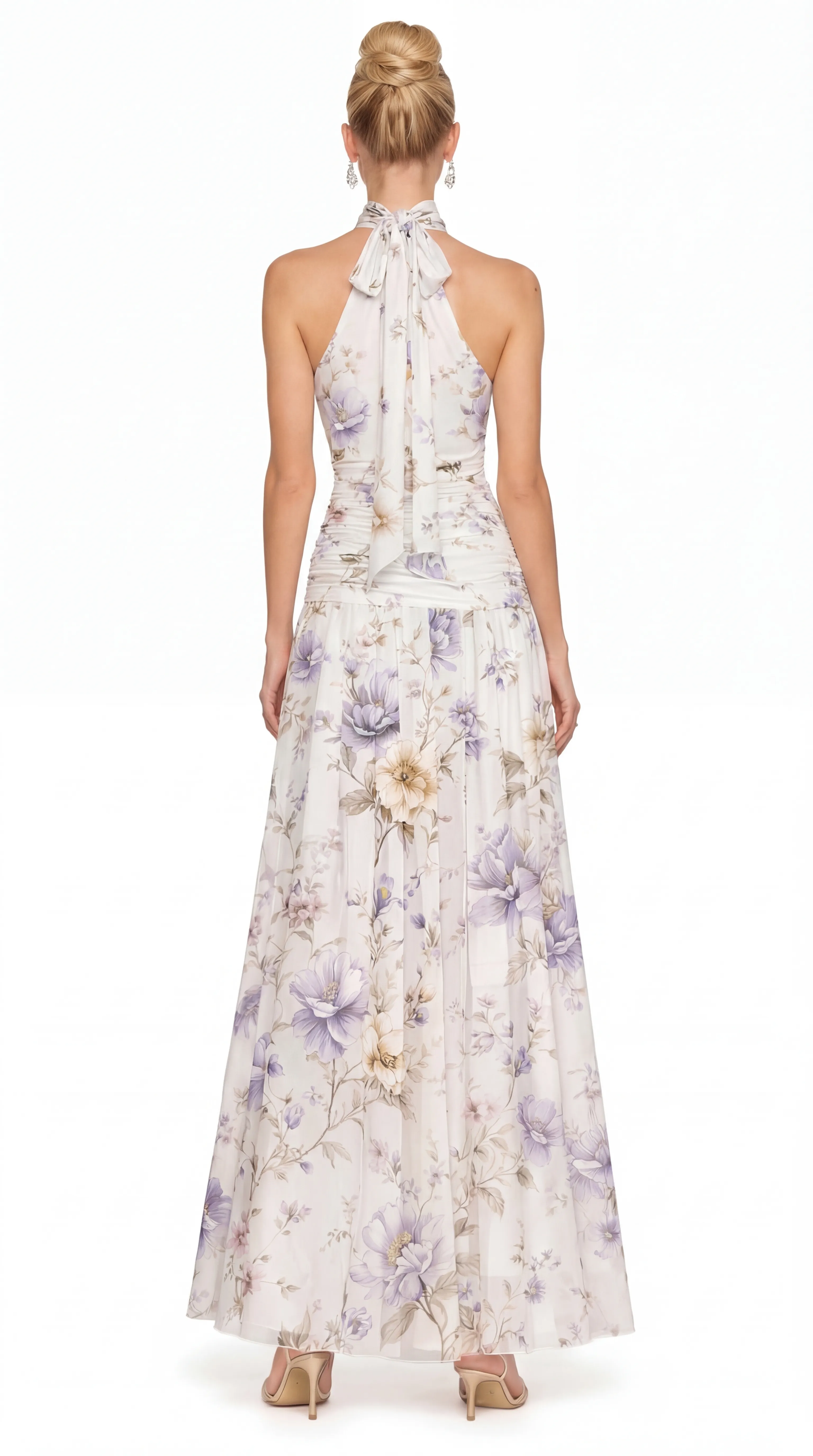 Alternative view of ROMANTIC LAVENDER BLOOM GOWN – PREMIUM PRINTED TƠ SILK | MUS472