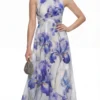 ROYAL IRIS BLOOM GOWN – PREMIUM PRINTED TƠ SILK | MUS473