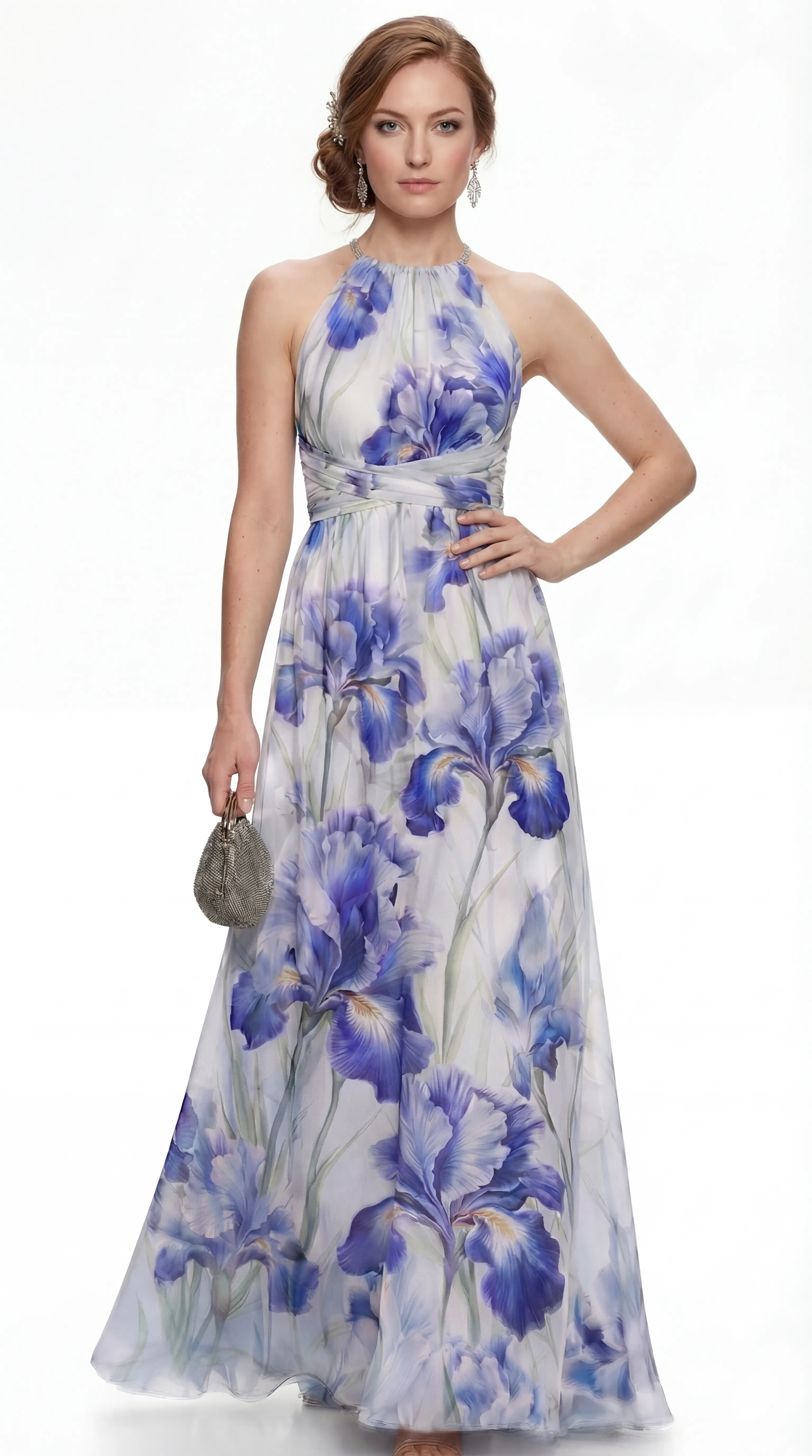 ROYAL IRIS BLOOM GOWN – PREMIUM PRINTED TƠ SILK | MUS473