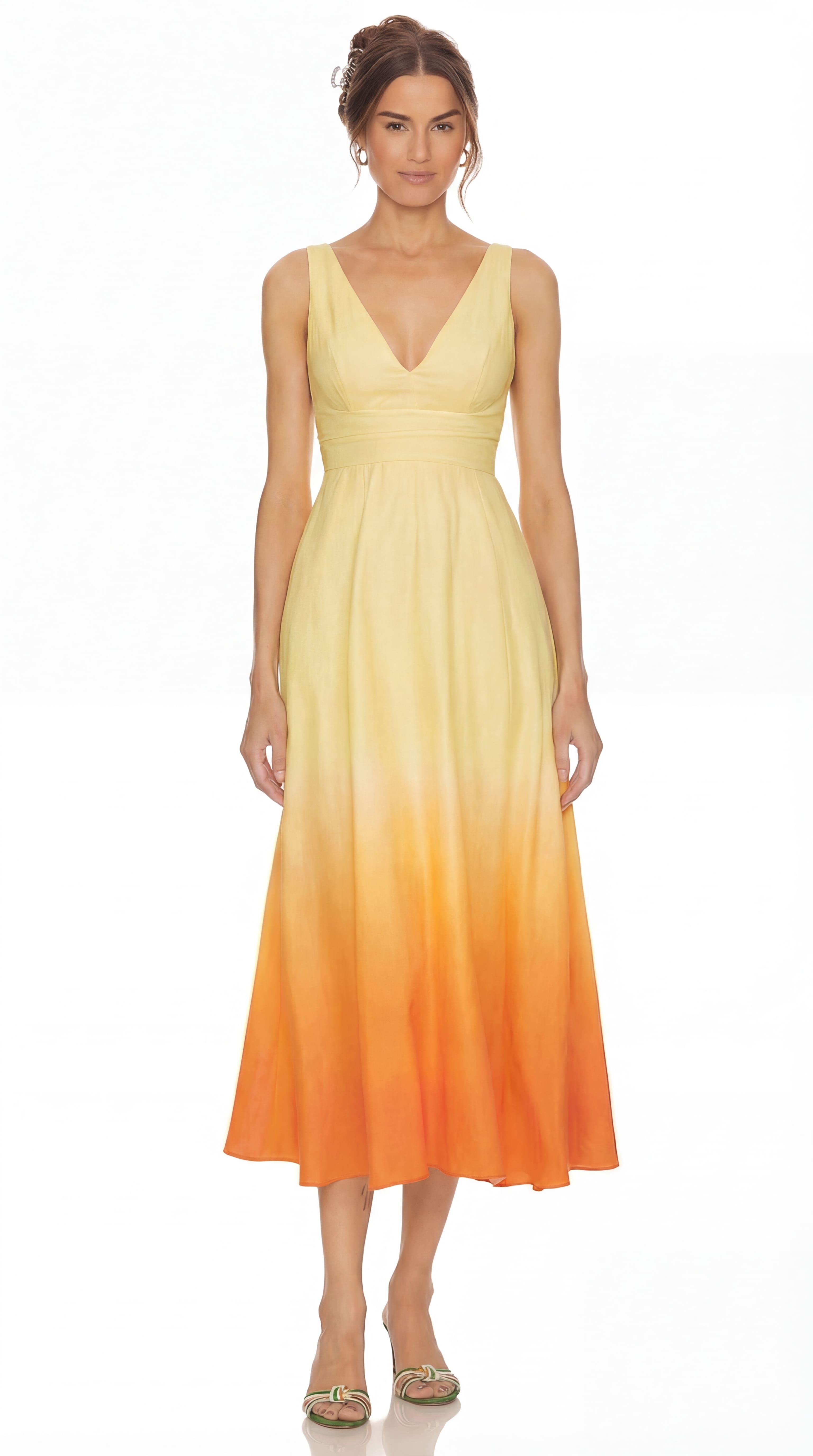 GOLDEN SUNSET GRADIENT MIDI GOWN – LUXURY SILK | MUS508