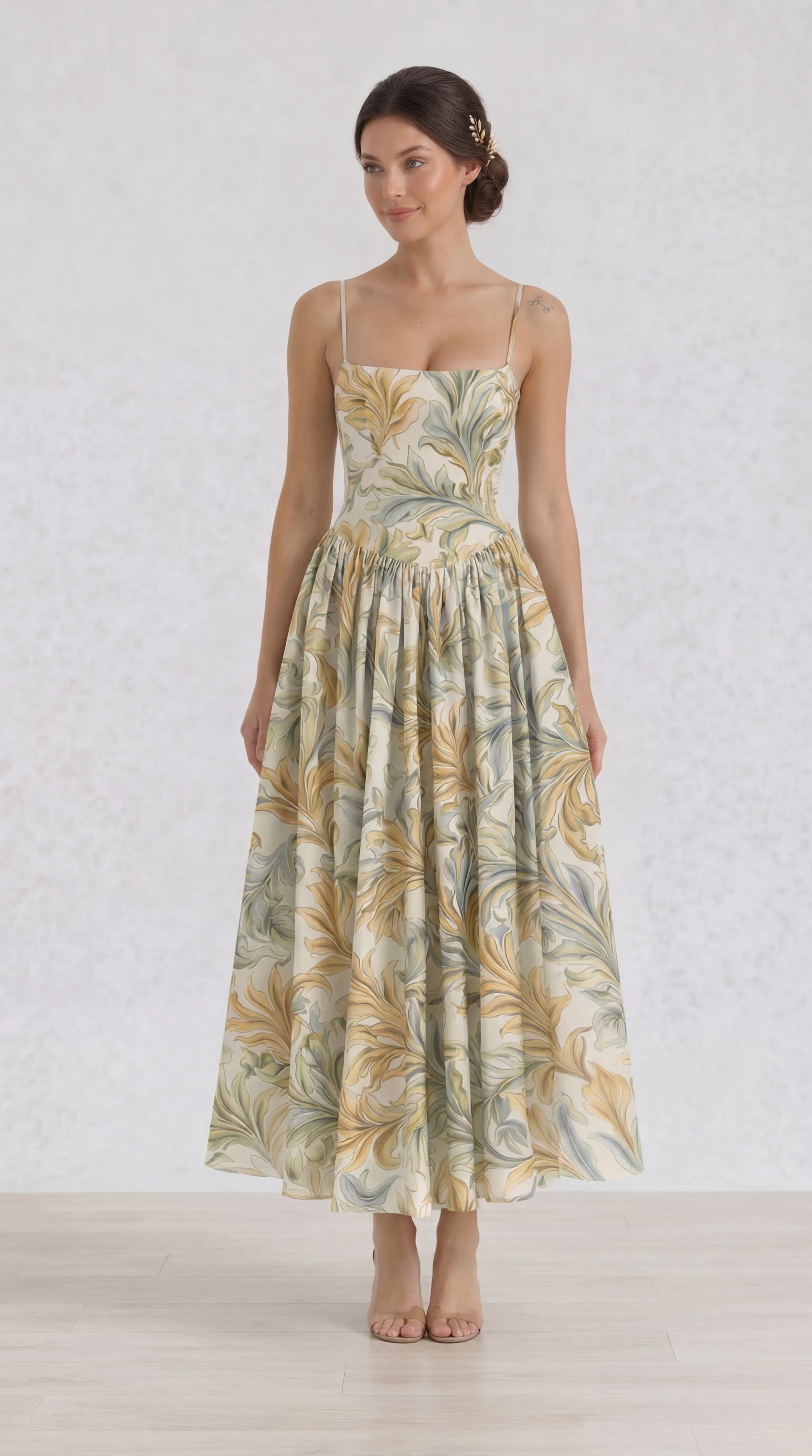 GOLDEN LEAF ARTISAN MIDI – PREMIUM PRINTED COTTON | MUS511