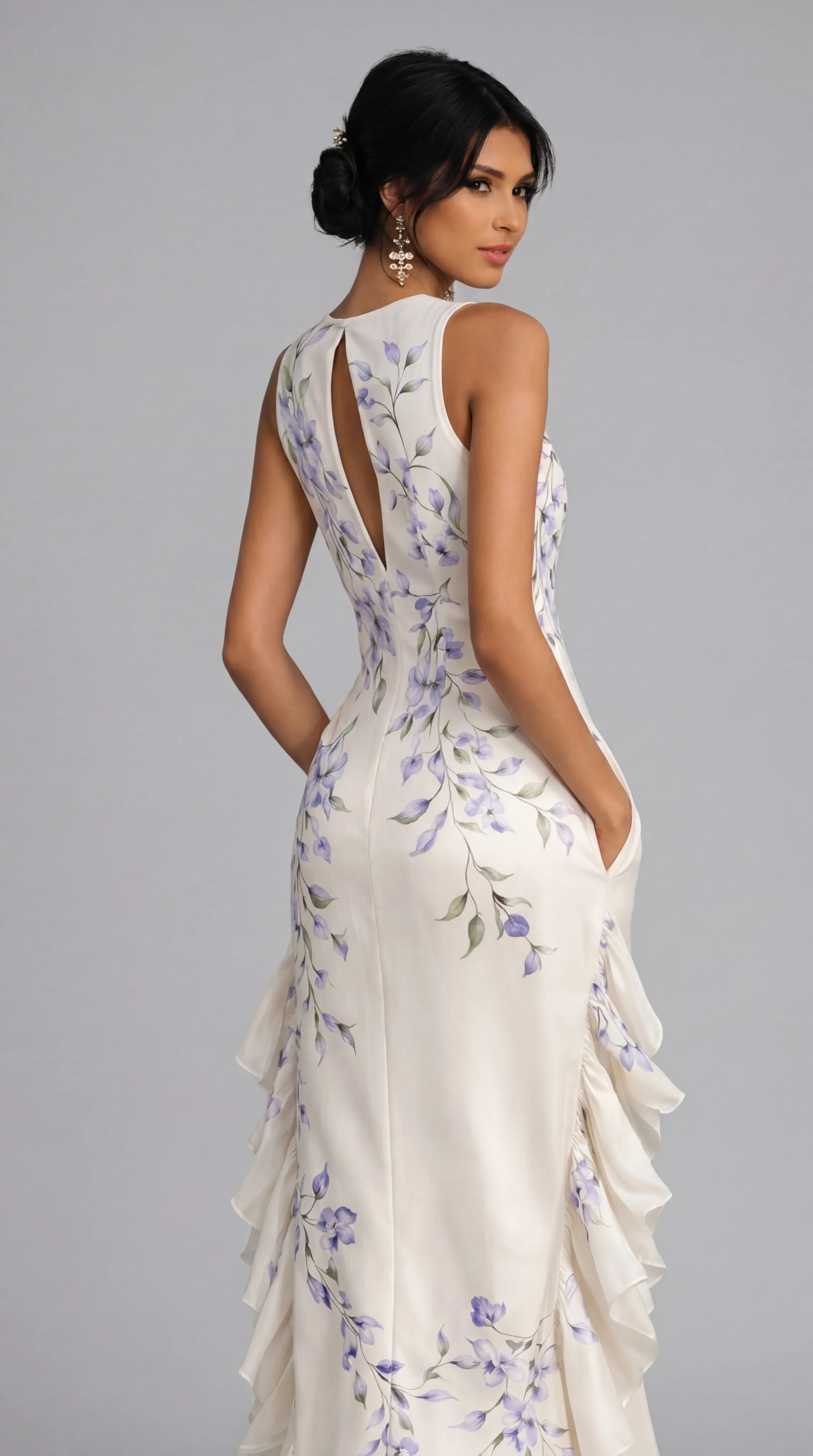 Alternative view of ETCHED WISTERIA RUFFLE GOWN – PREMIUM SILK | MUS539