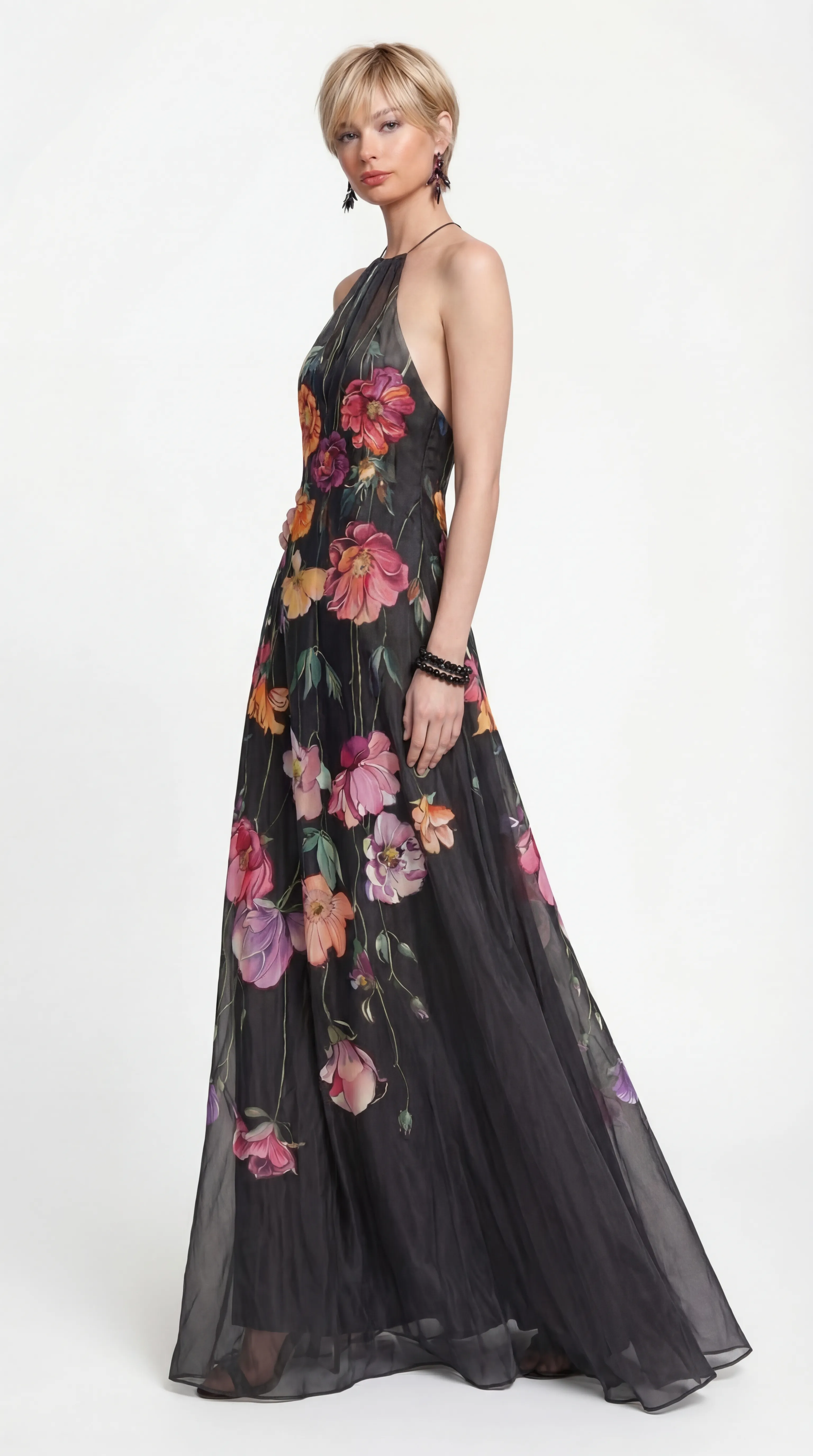 Alternative view of MIDNIGHT BLOSSOM HALTER GOWN – PREMIUM SILK TƠ | MUS540
