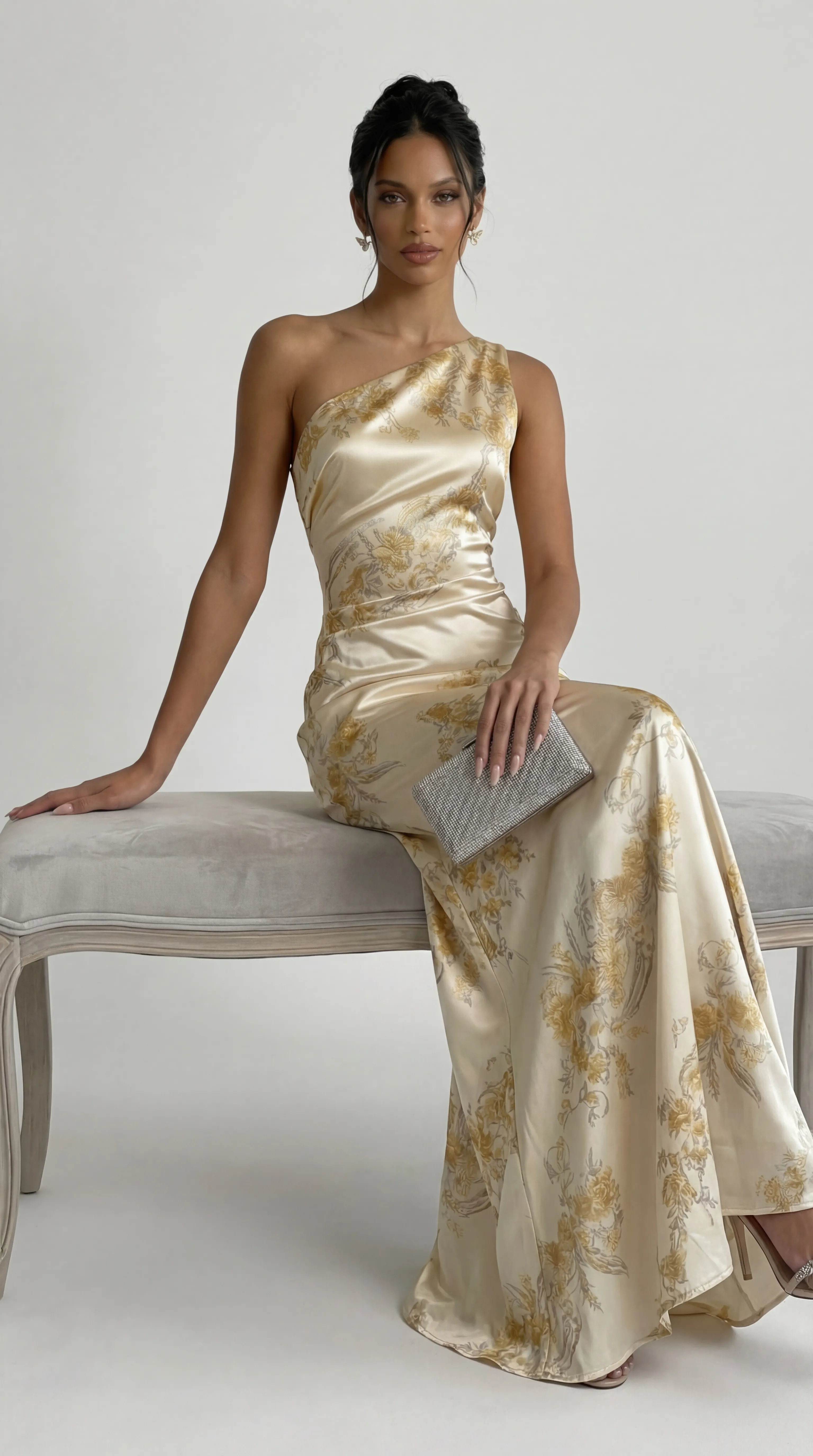 Alternative view of CHAMPAGNE GOLD ONE-SHOULDER GOWN – PREMIUM SILK | MUS550
