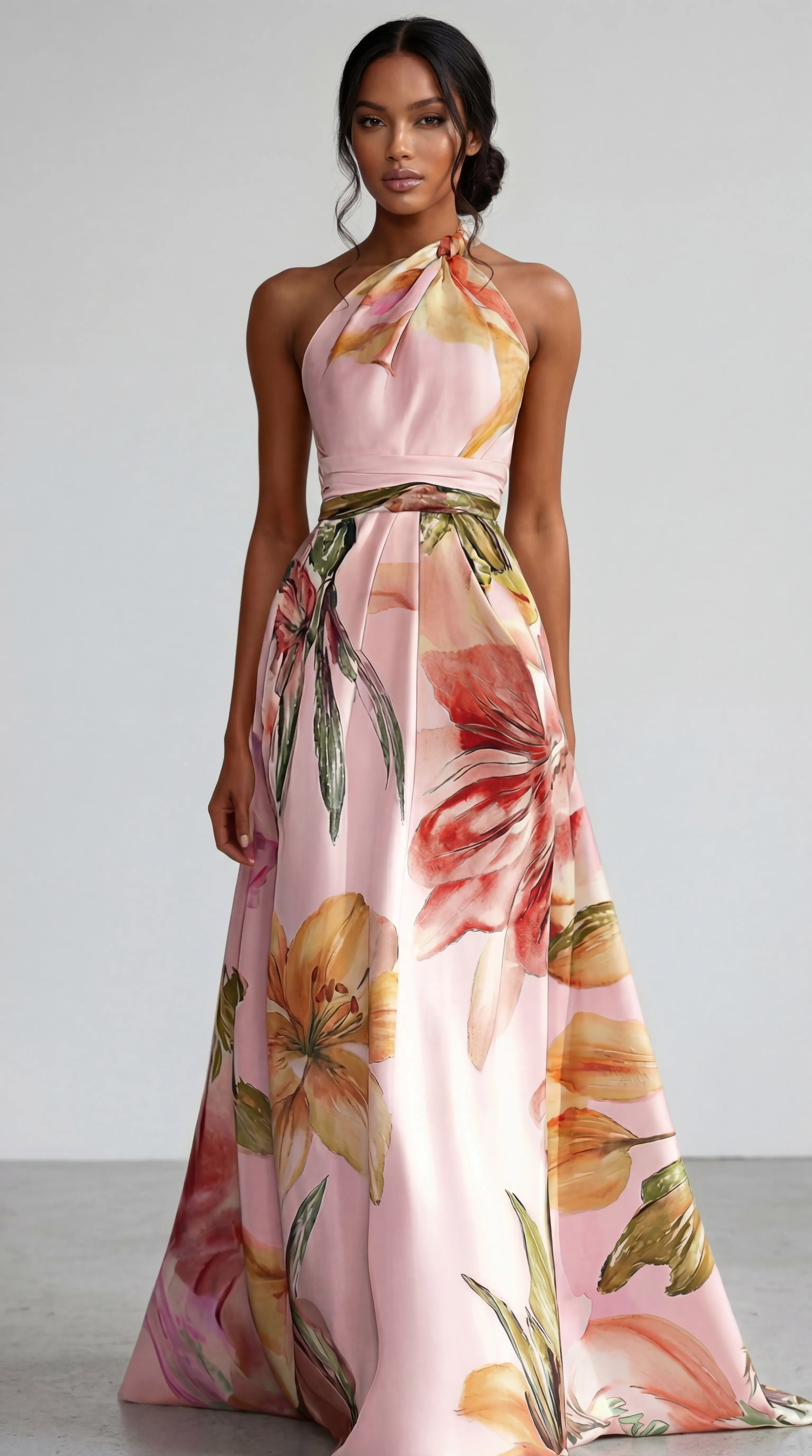BLOSSOM SERENITY HALTER GOWN – PREMIUM ELASTIC SILK | MUS553