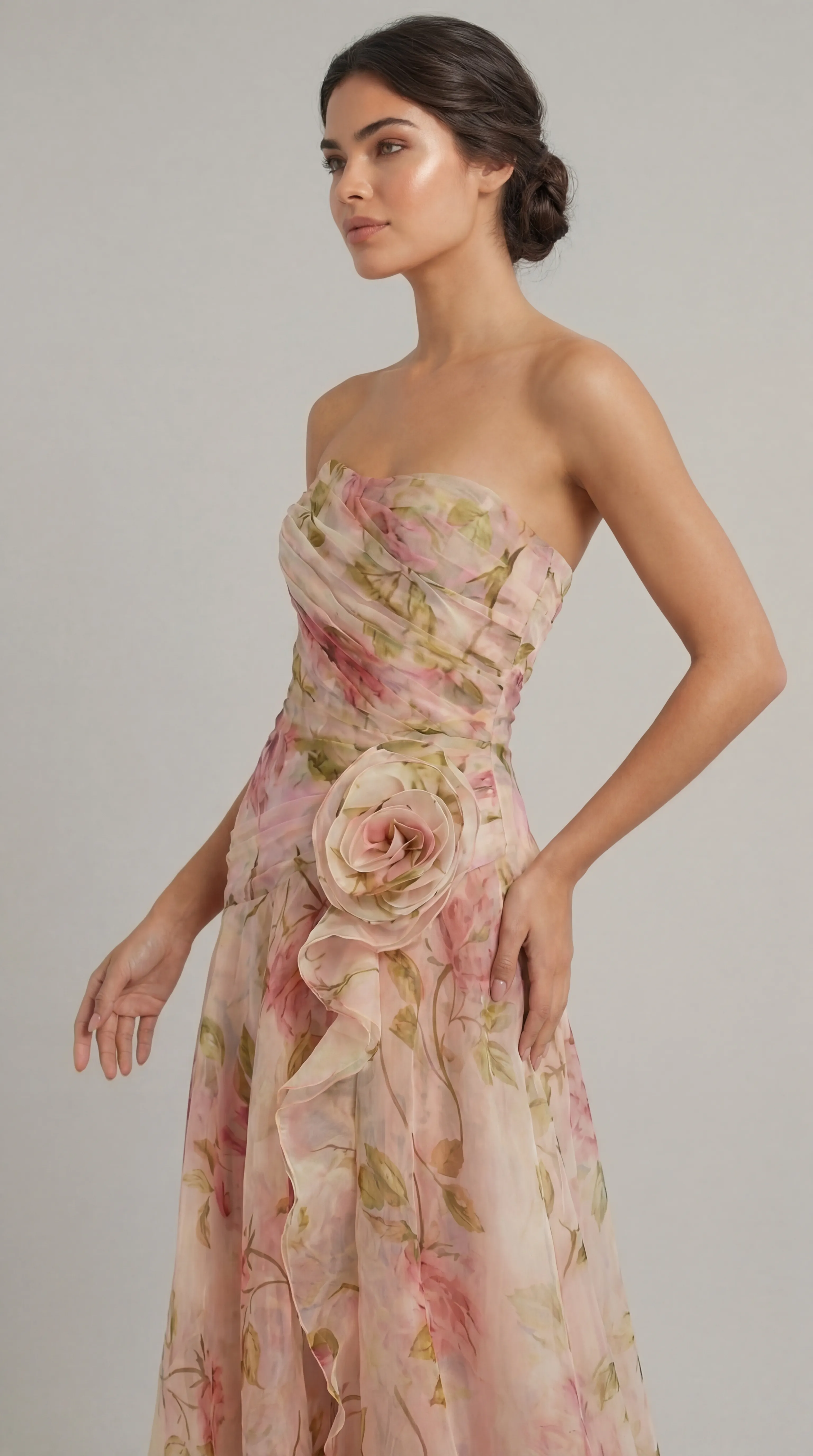 Alternative view of ENCHANTED PEONY CHIFFON GOWN – PREMIUM SILK TƠ | MUS555