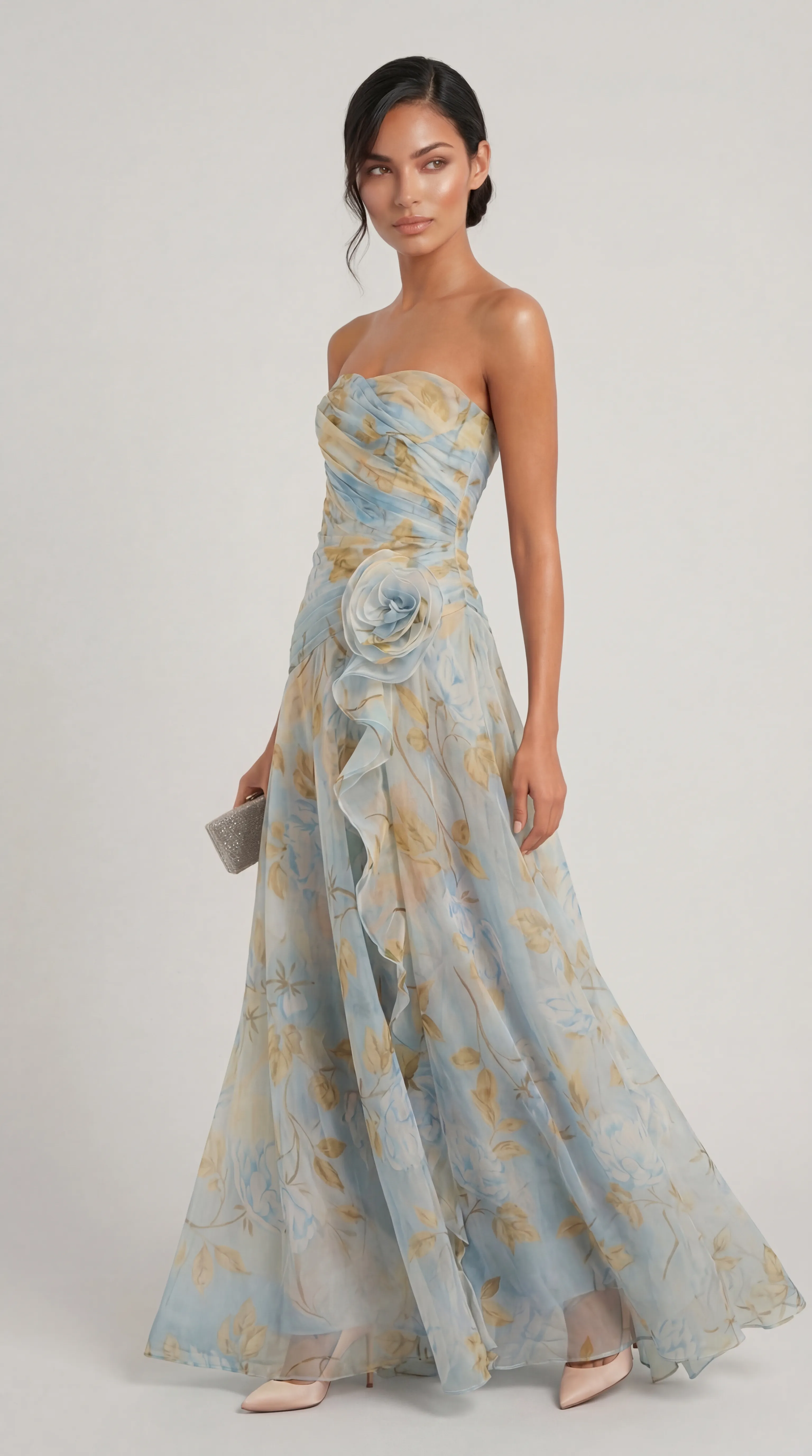 CELESTIAL AZURE CHIFFON GOWN – PREMIUM SILK TƠ | MUS556