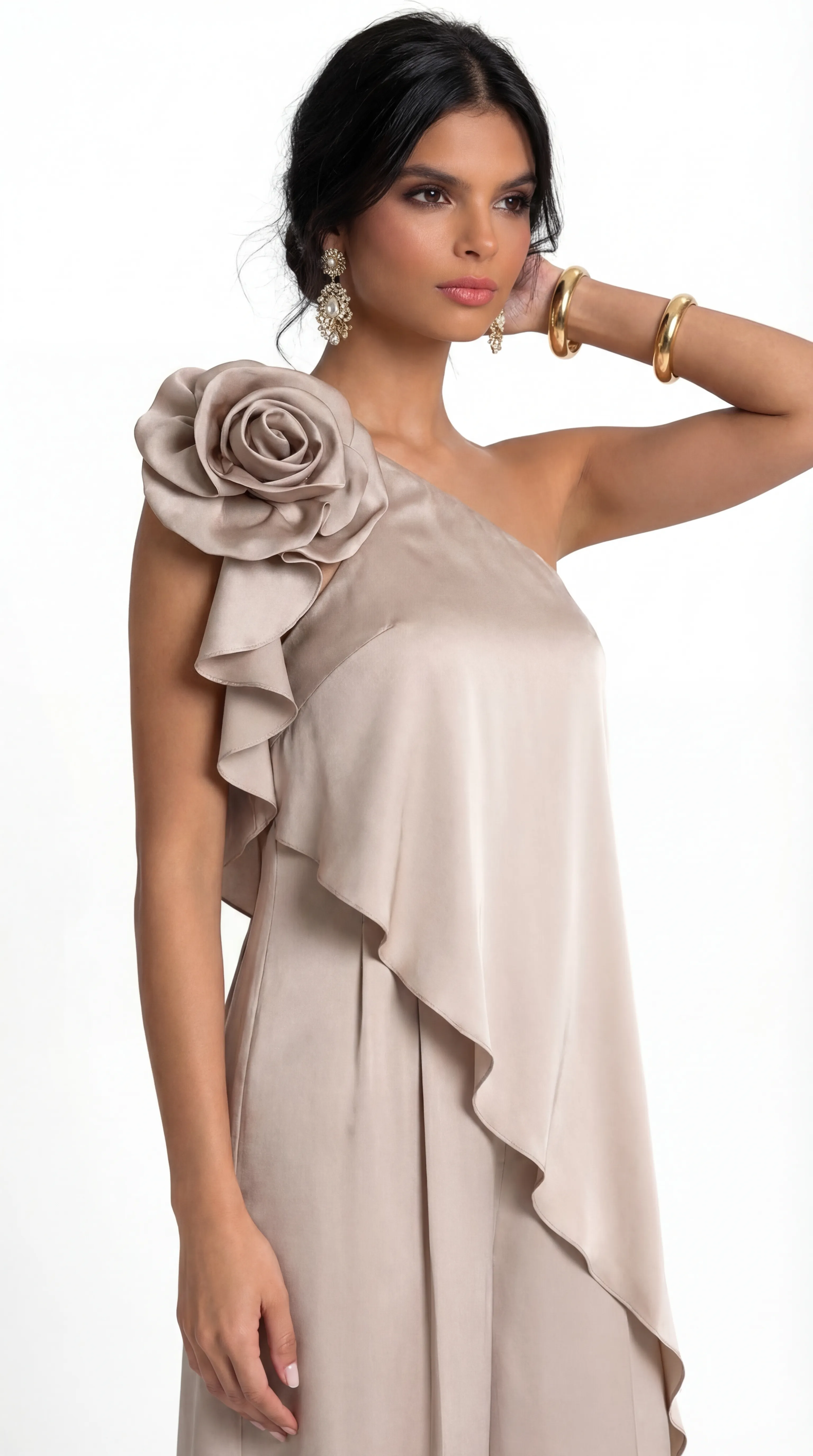 Alternative view of CHAMPAGNE SATIN ROSE JUMPSUIT – PREMIUM LỤA | MUS559