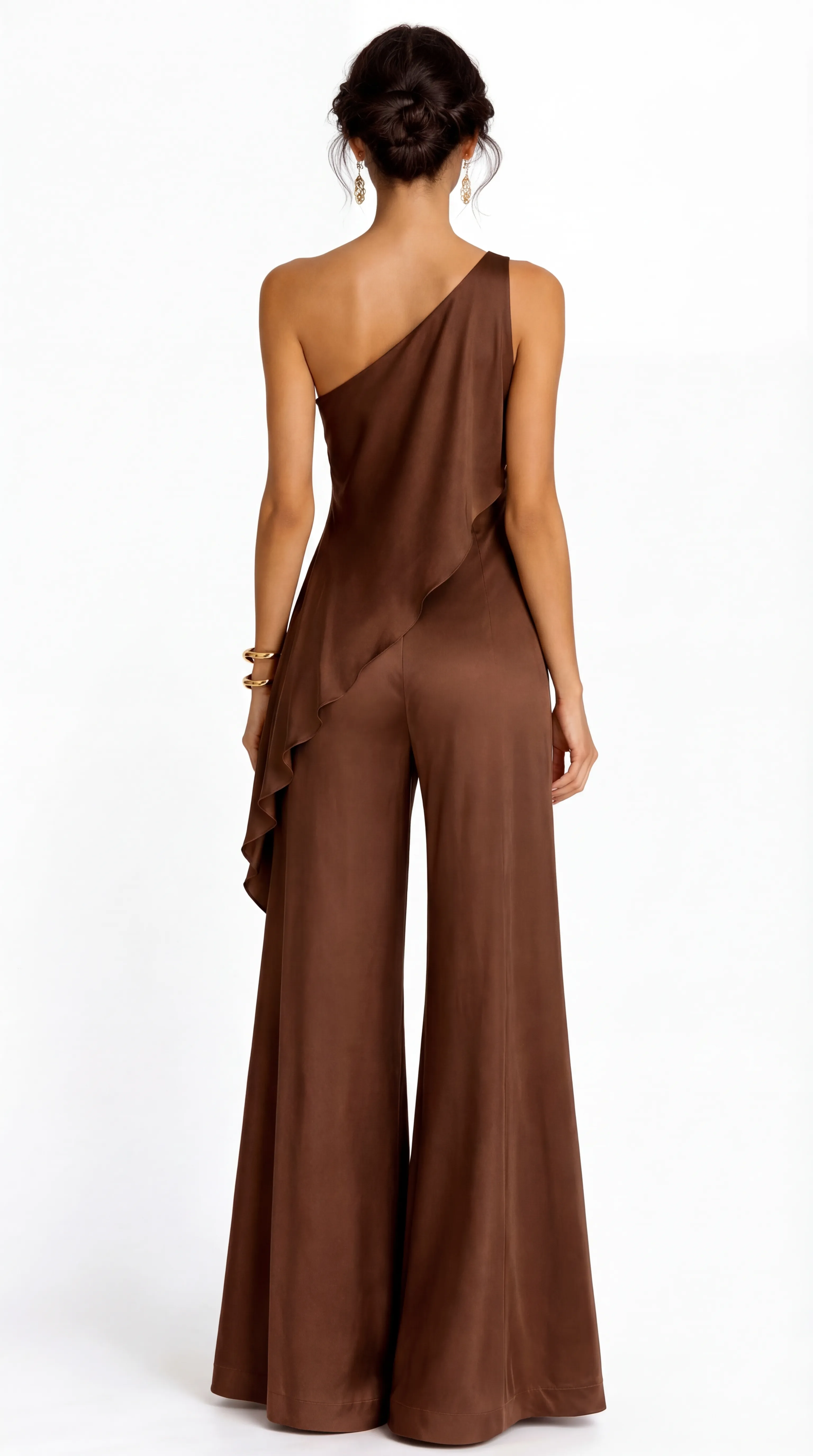 Alternative view of CHOCOLATE SATIN ROSE JUMPSUIT – PREMIUM LỤA | MUS560