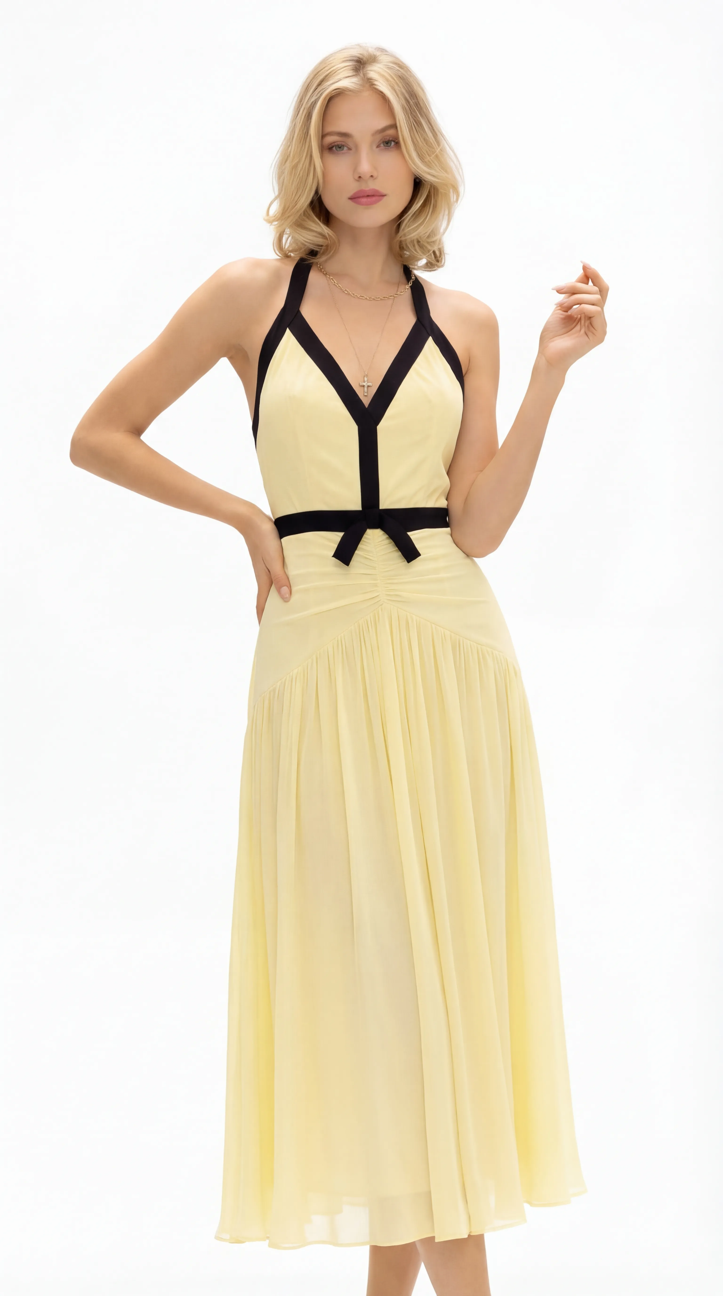 Alternative view of PRIMROSE HALTER MIDI – PREMIUM SILK TƠ & LỤA | MUS569