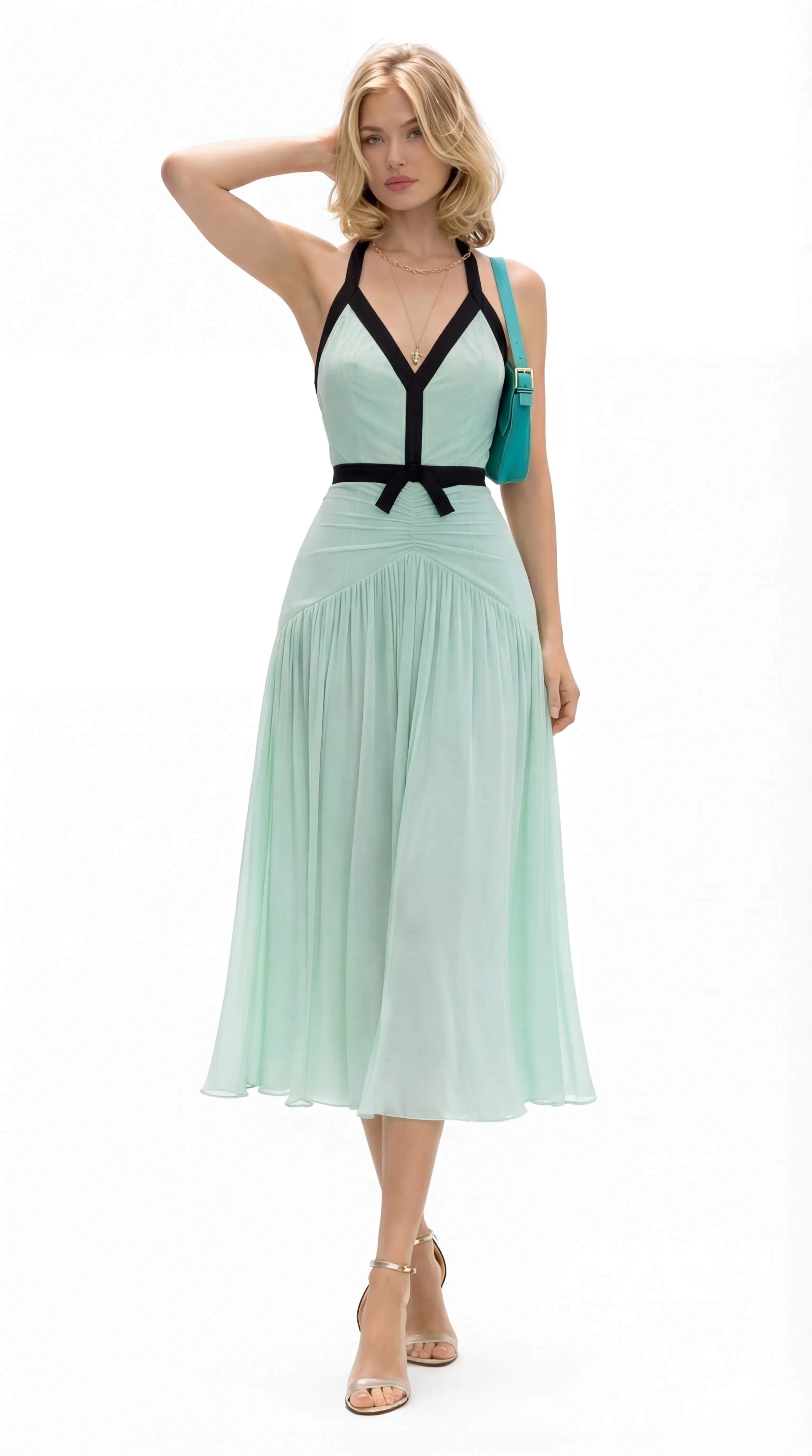 MINT BLOSSOM HALTER MIDI – PREMIUM SILK TƠ & LỤA | MUS570