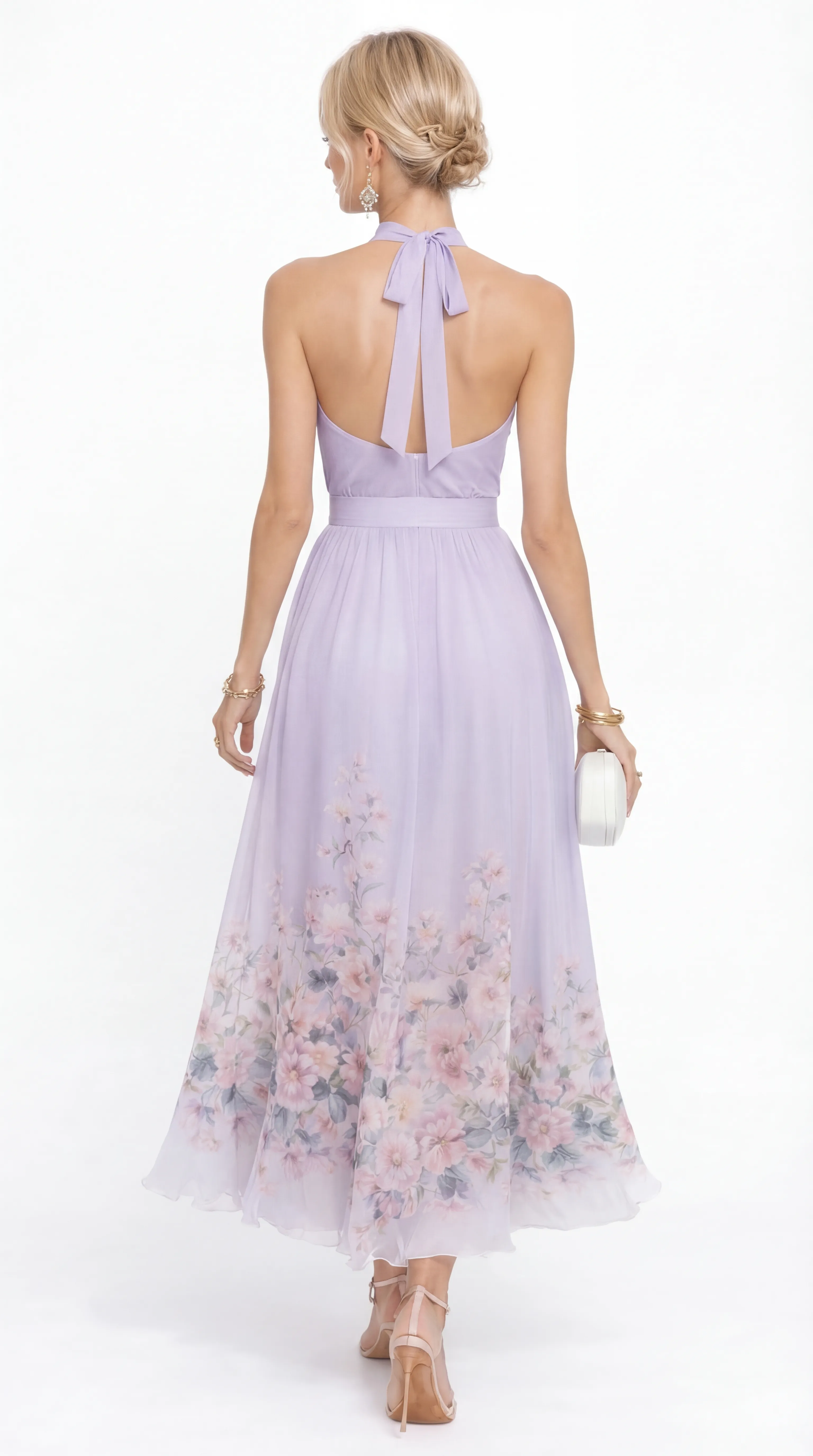 Alternative view of LAVENDER GARDEN HALTER MAXI – PREMIUM SILK TƠ | MUS578