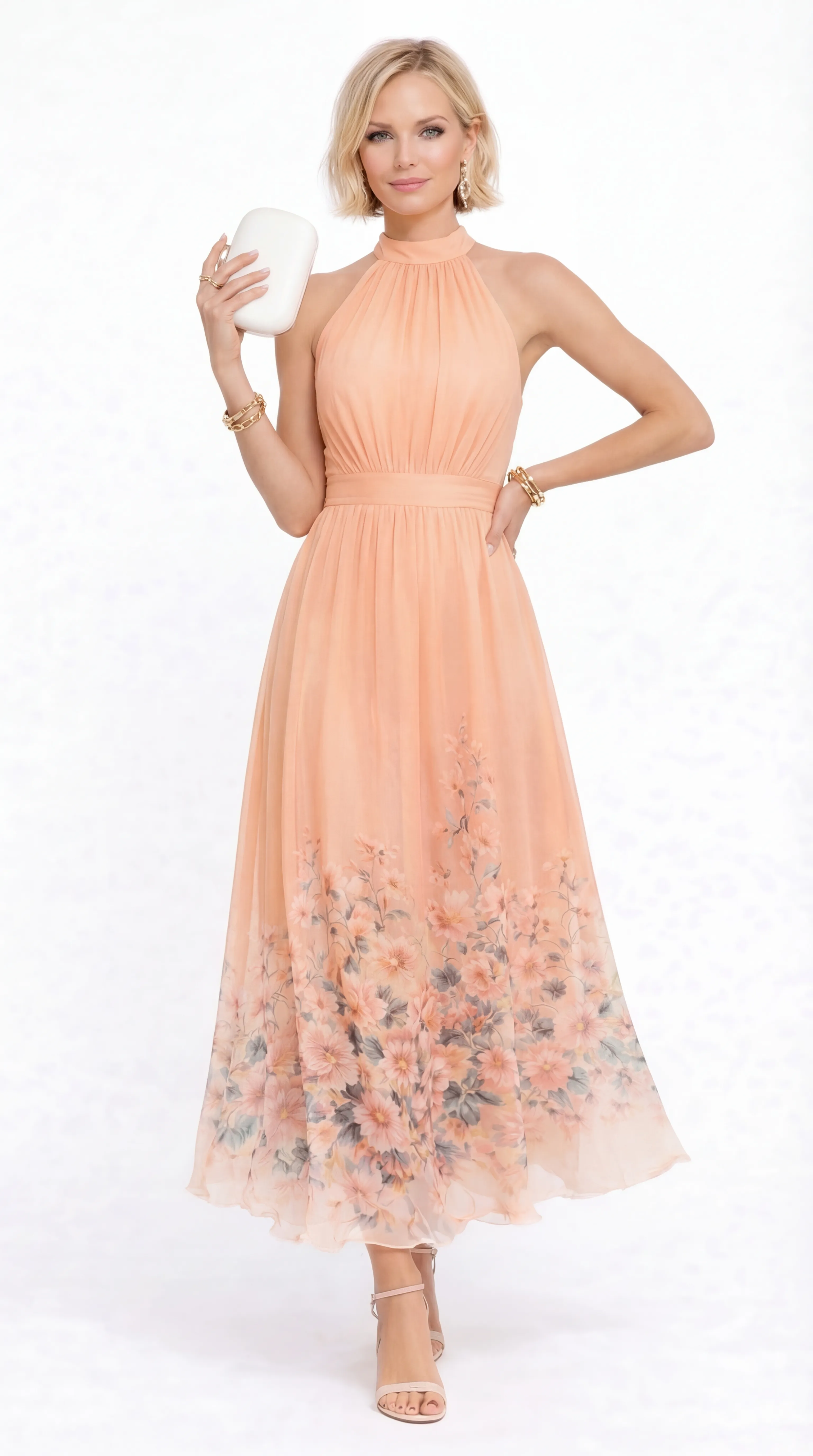 APRICOT GARDEN HALTER MAXI – PREMIUM SILK TƠ | MUS579