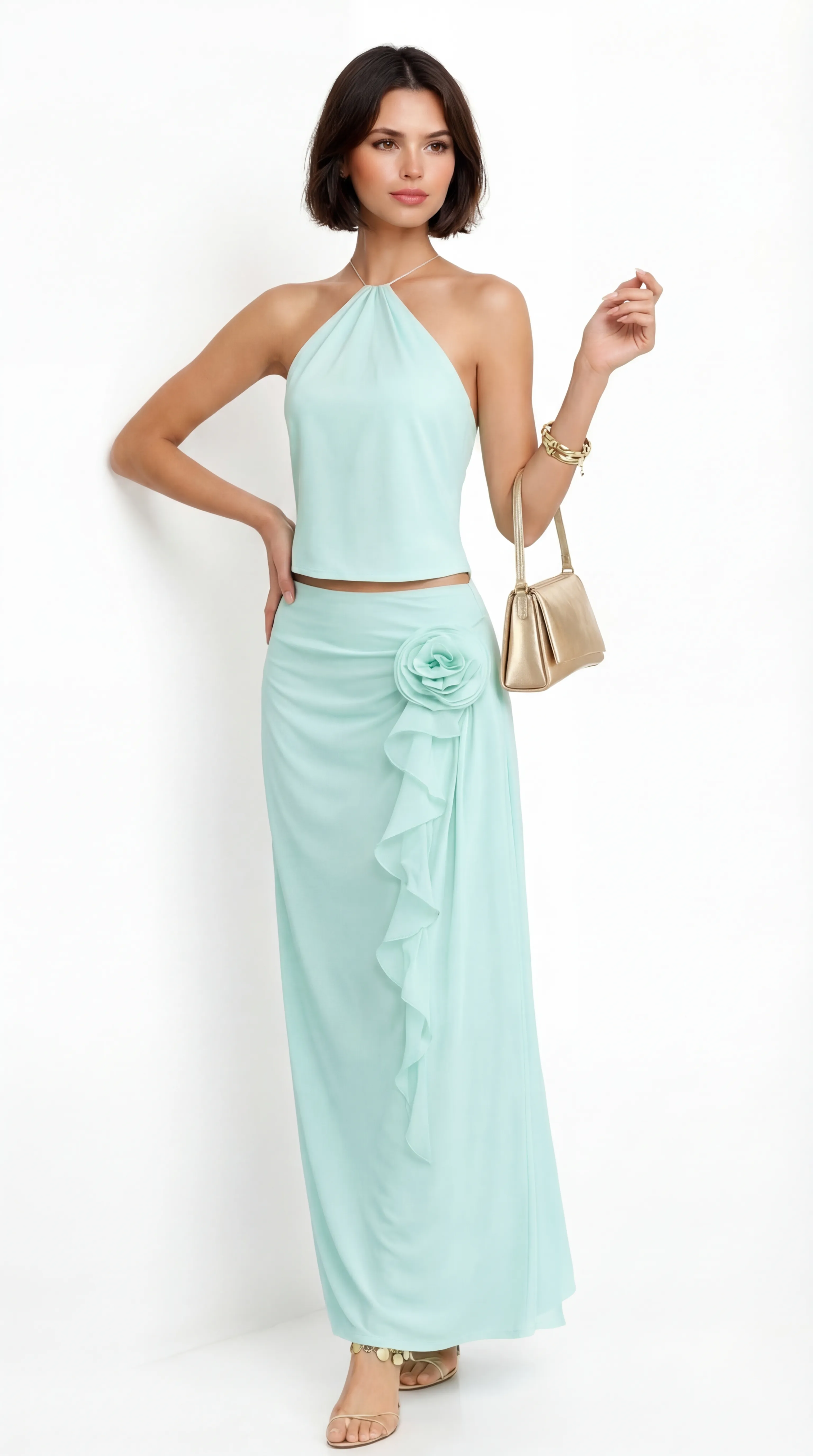 AQUA BREEZE HALTER ENSEMBLE – PREMIUM SILK TƠ | MUS582