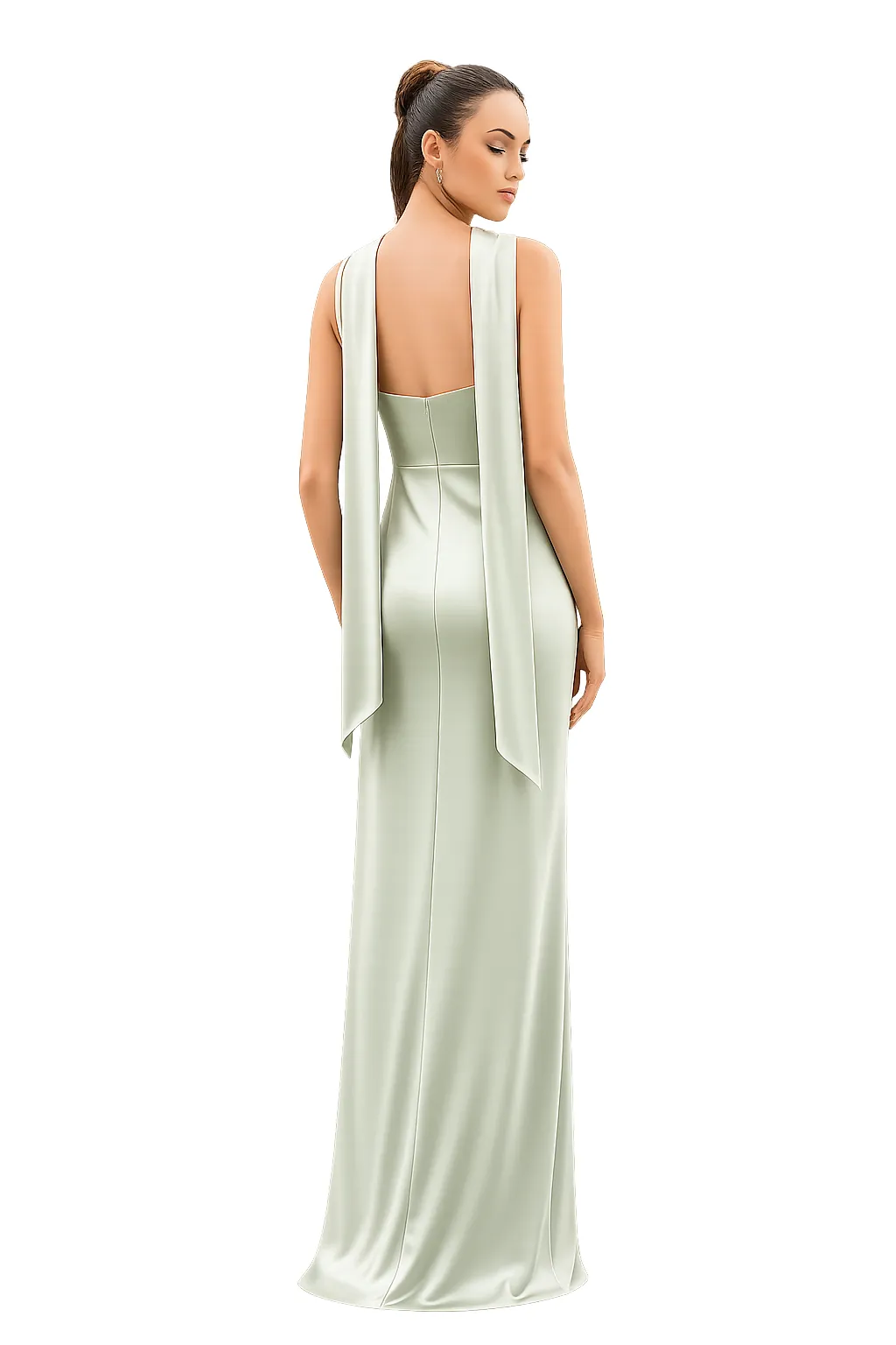 Alternative view of ADJUSTABLE STRAP SILK DRESS – LỤA WITH WAIST RUCHING & SCARF DETAIL | MUS770