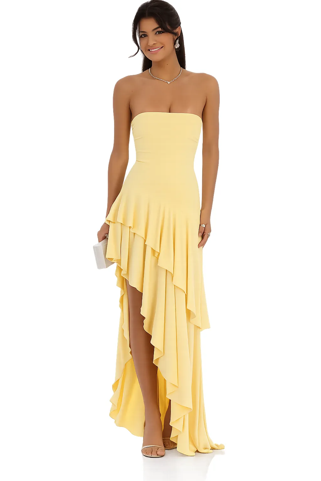ASYMMETRIC FRINGE KNIT DRESS – STRETCH FABRIC WITH SIDE SLIT | MUS771