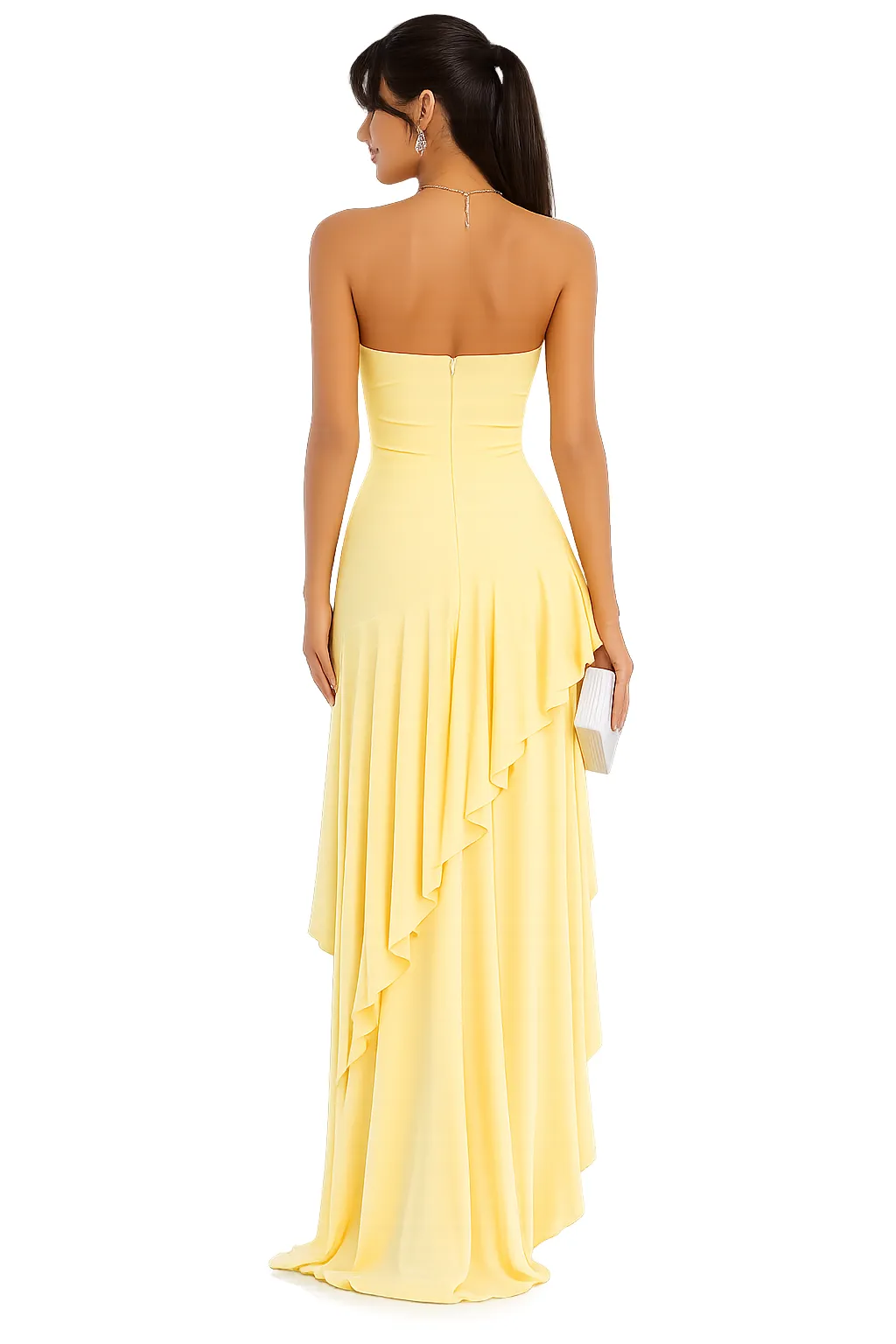 Alternative view of ASYMMETRIC FRINGE KNIT DRESS – STRETCH FABRIC WITH SIDE SLIT | MUS771